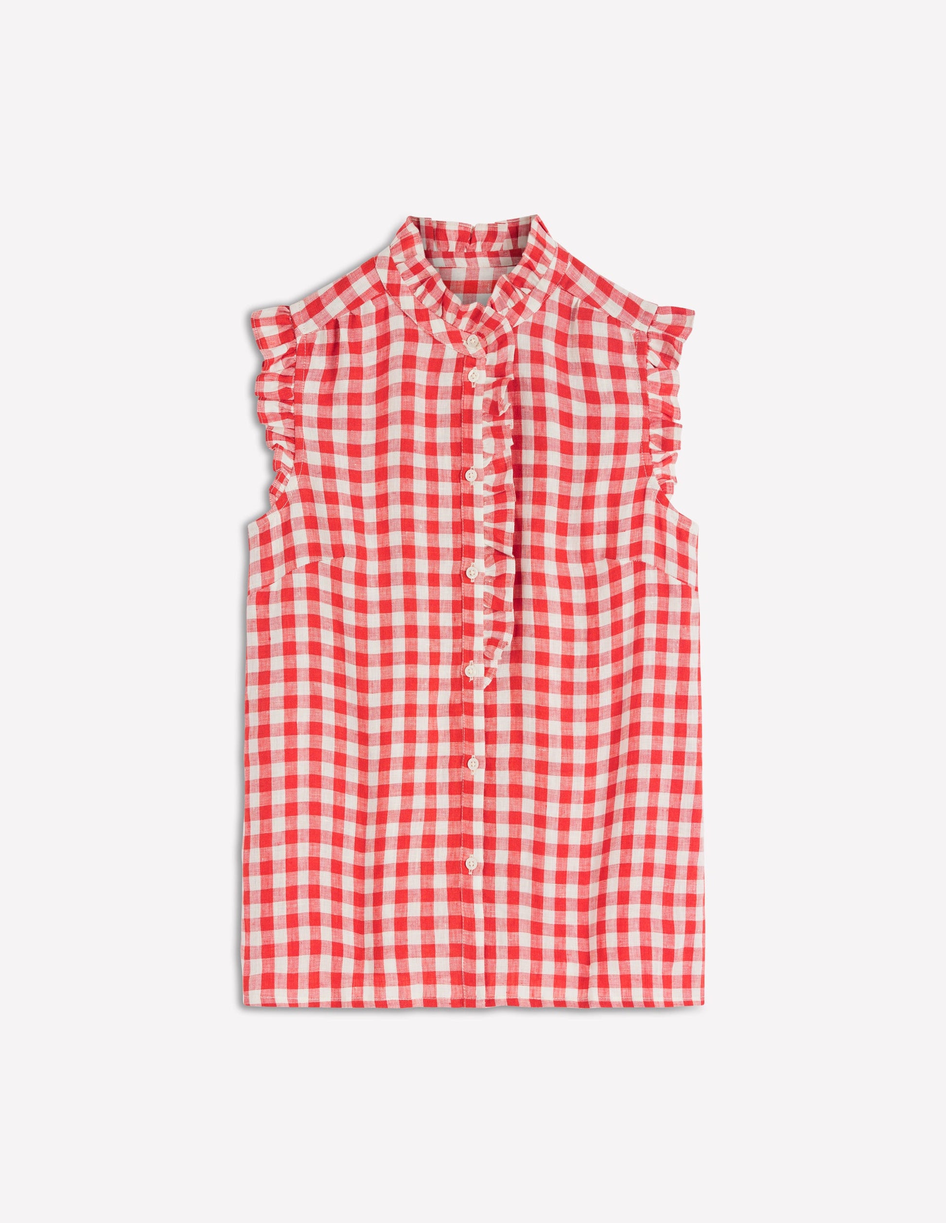 Isabel Sleeveless Linen Top-Burnt Red Gingham-6