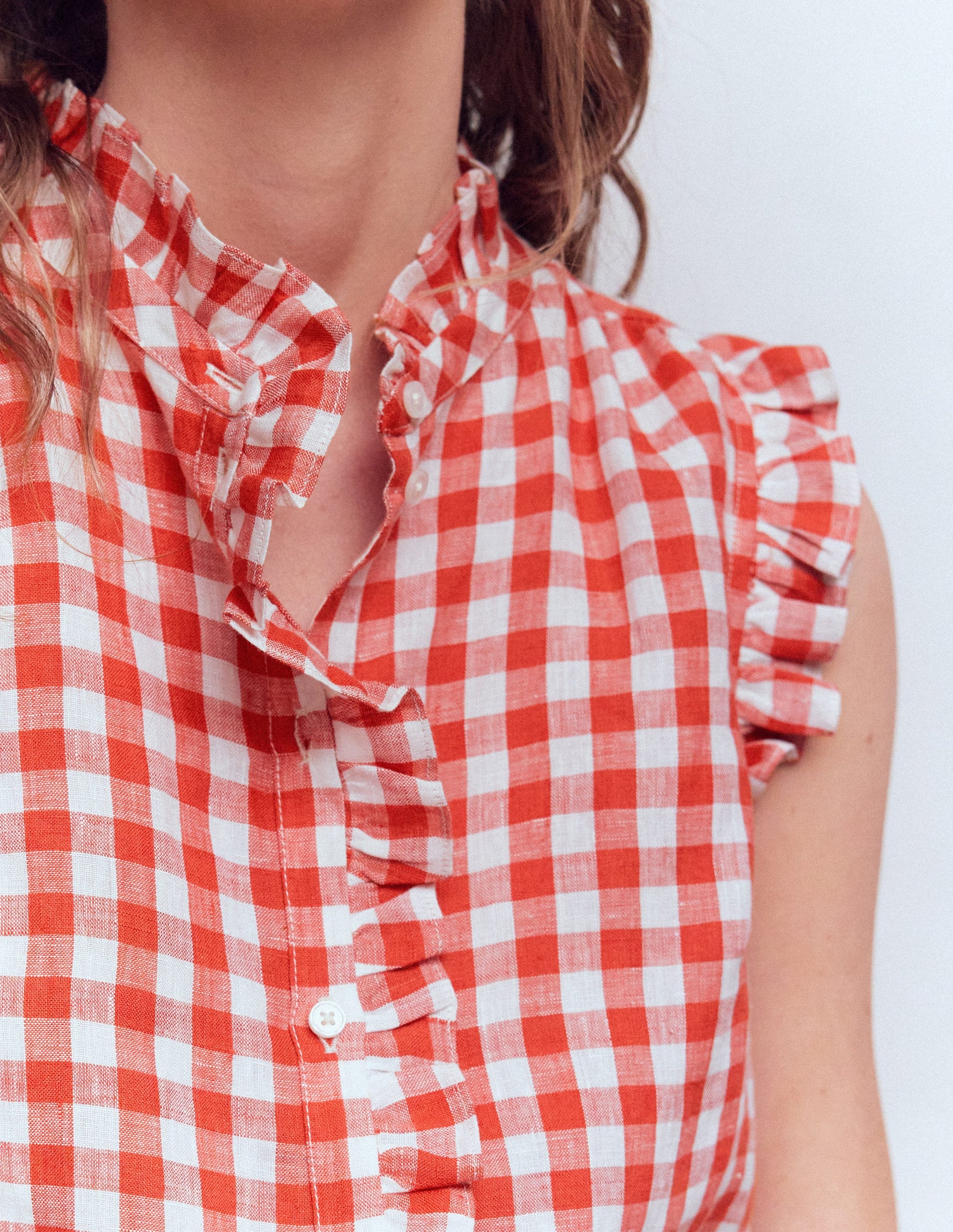 Isabel Sleeveless Linen Top-Burnt Red Gingham-2