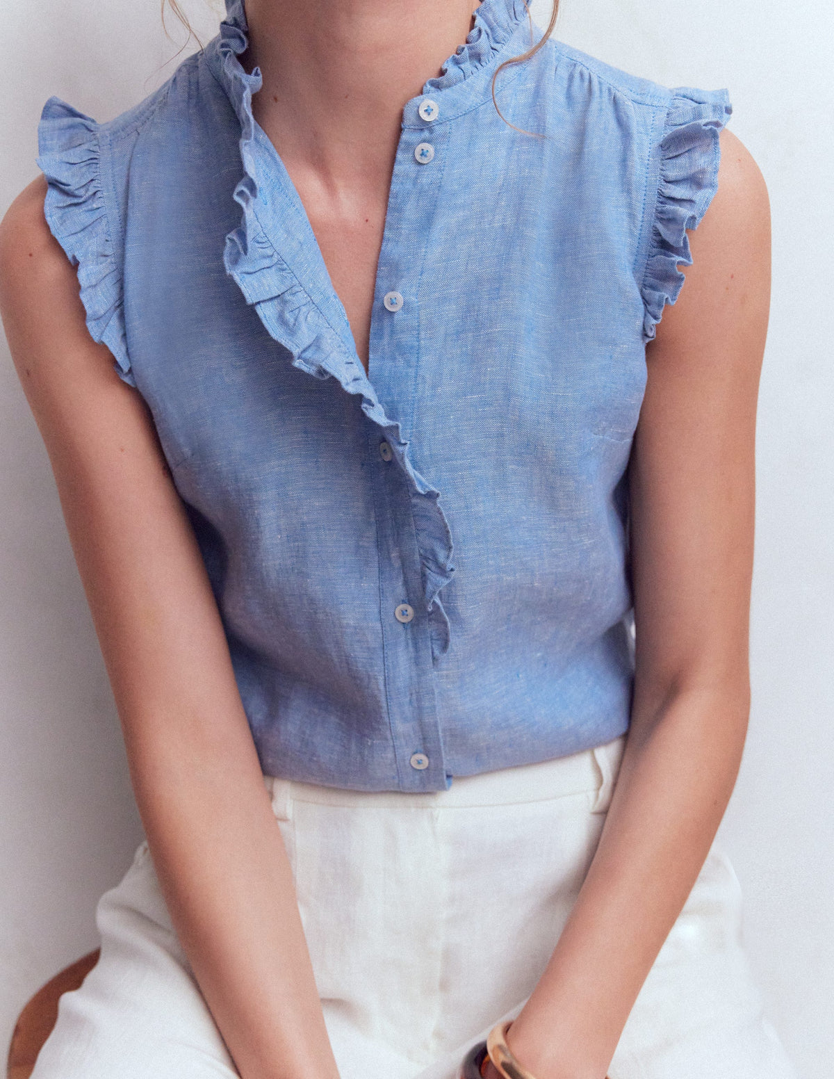 Isabel Sleeveless Linen Top-Chambray - Image 2