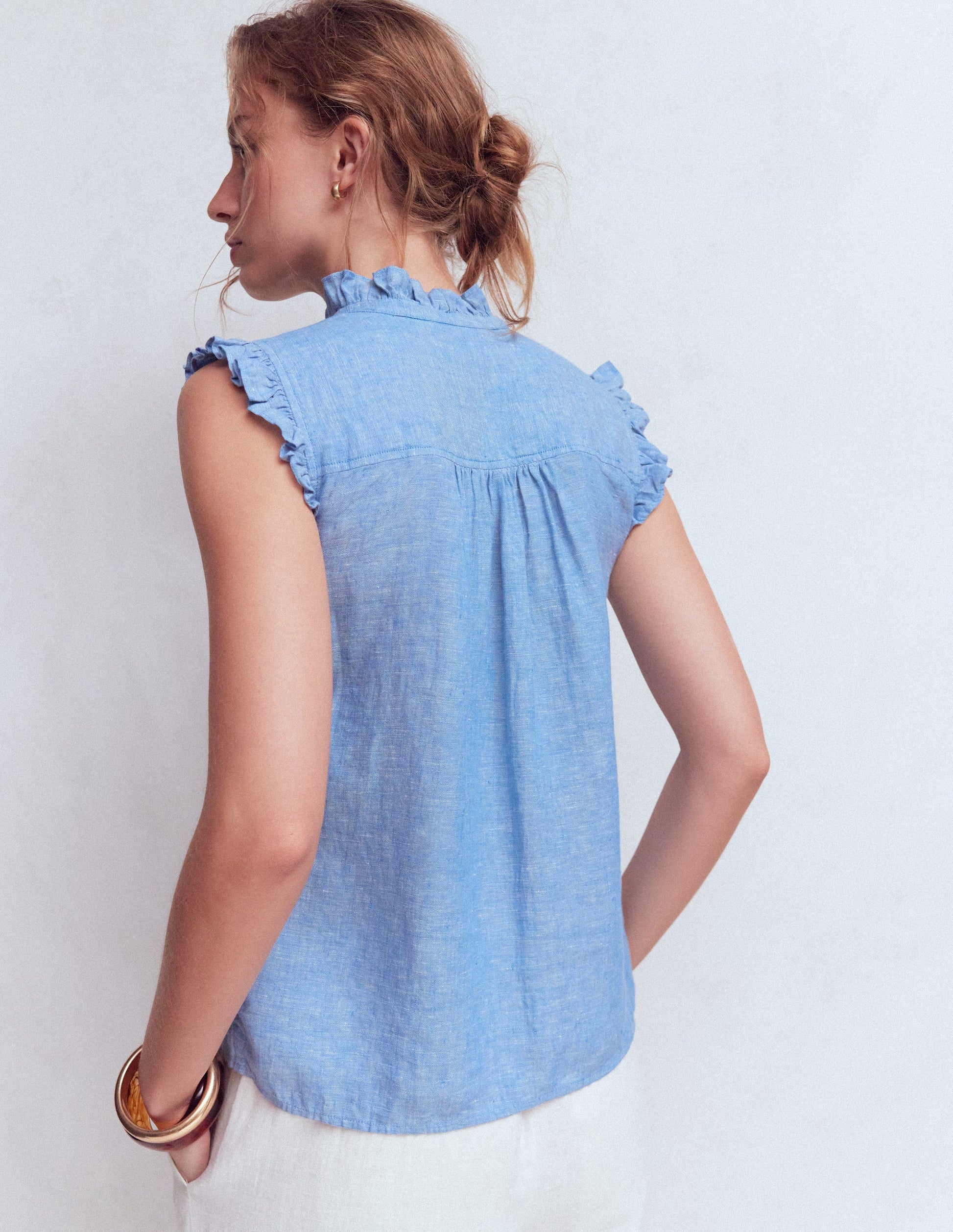 Isabel Sleeveless Linen Top-Chambray-3