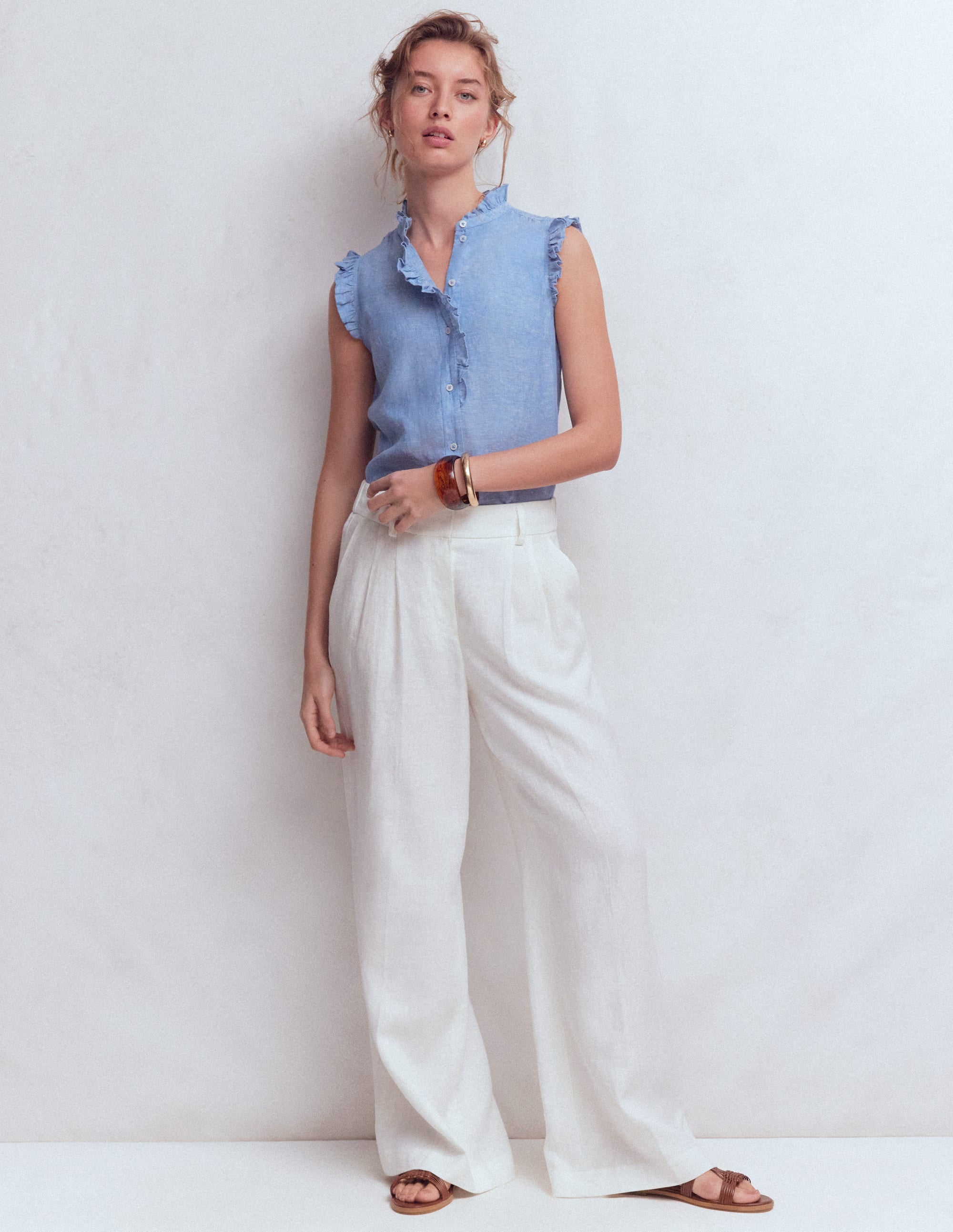 Isabel Sleeveless Linen Top-Chambray - Image 4