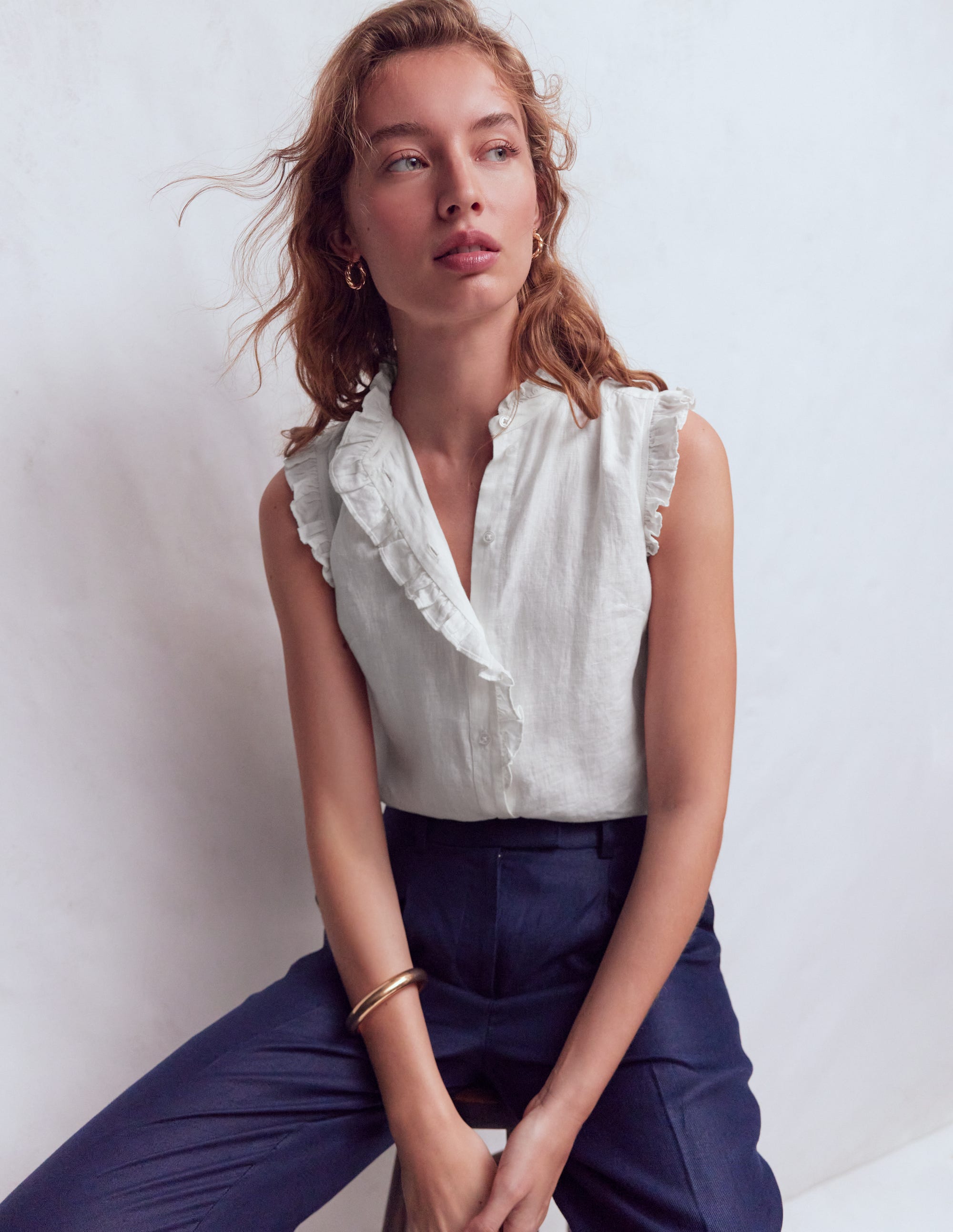 Isabel Sleeveless Linen Top-White - Image 1