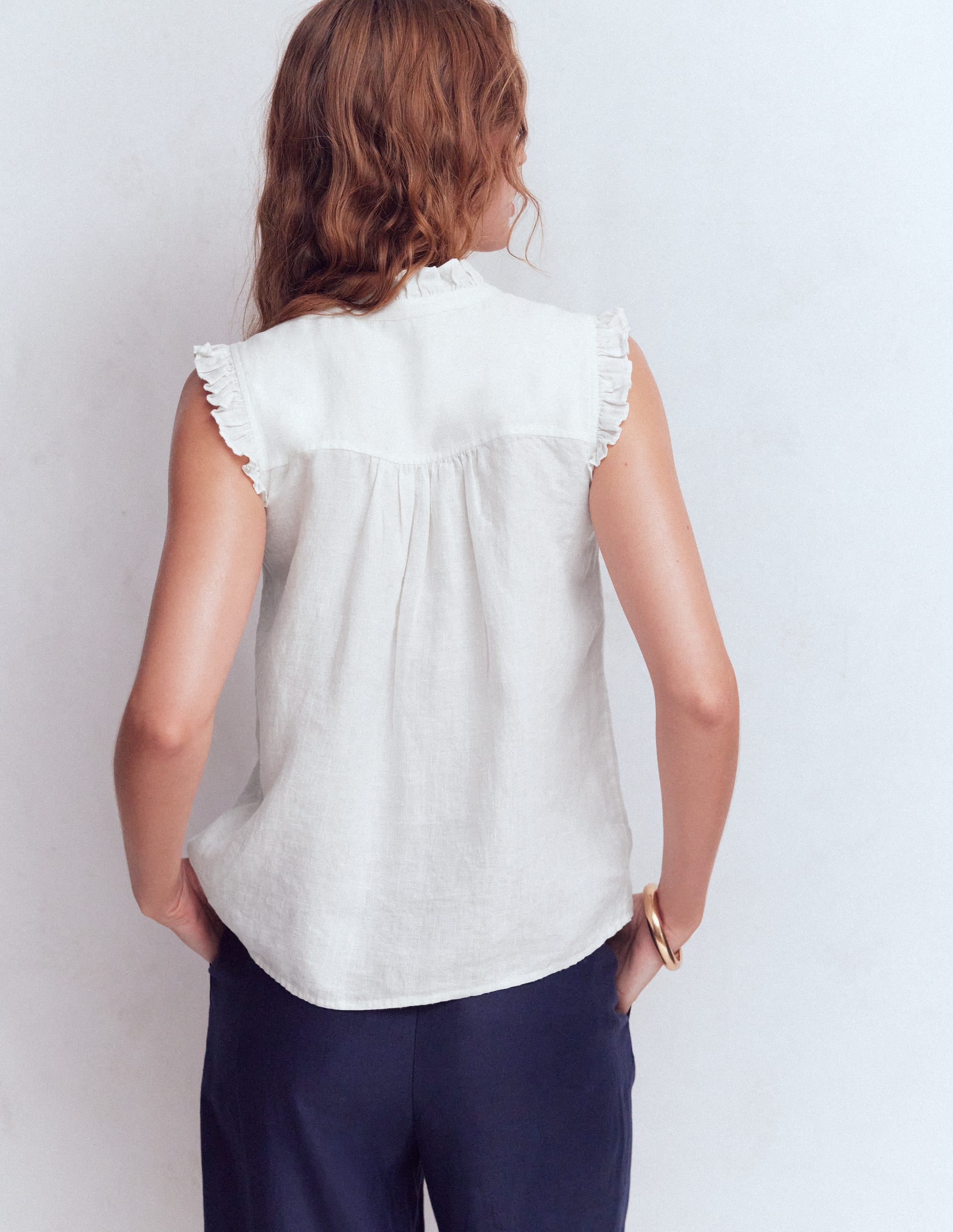 Isabel Sleeveless Linen Top-White - Image 3