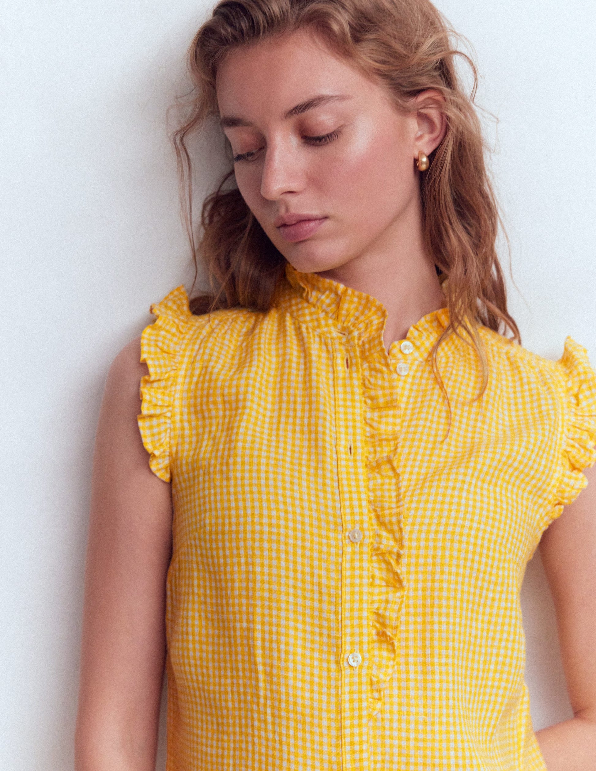 Isabel Sleeveless Linen Top-Sunshine Yellow Gingham-2