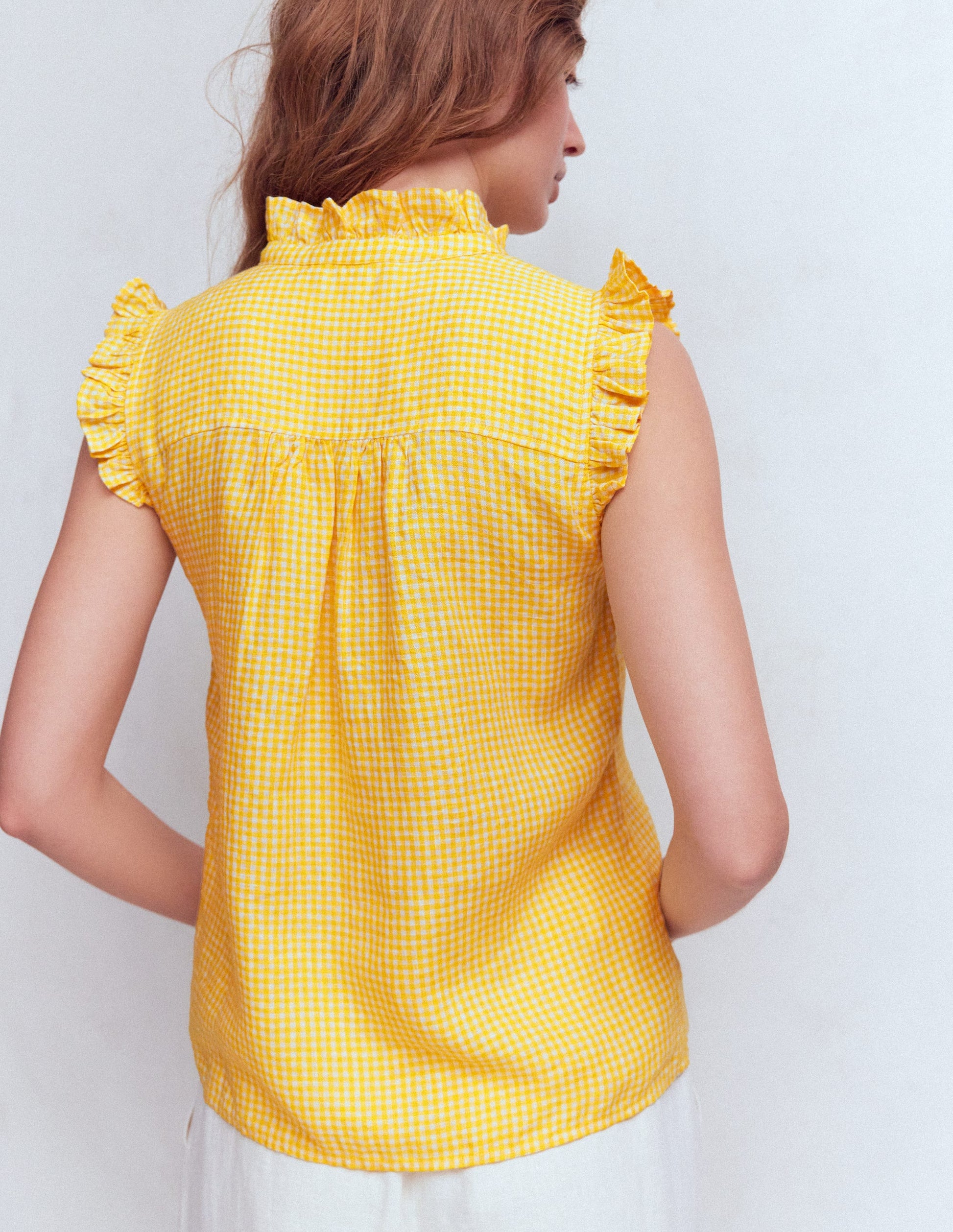 Isabel Sleeveless Linen Top-Sunshine Yellow Gingham-3
