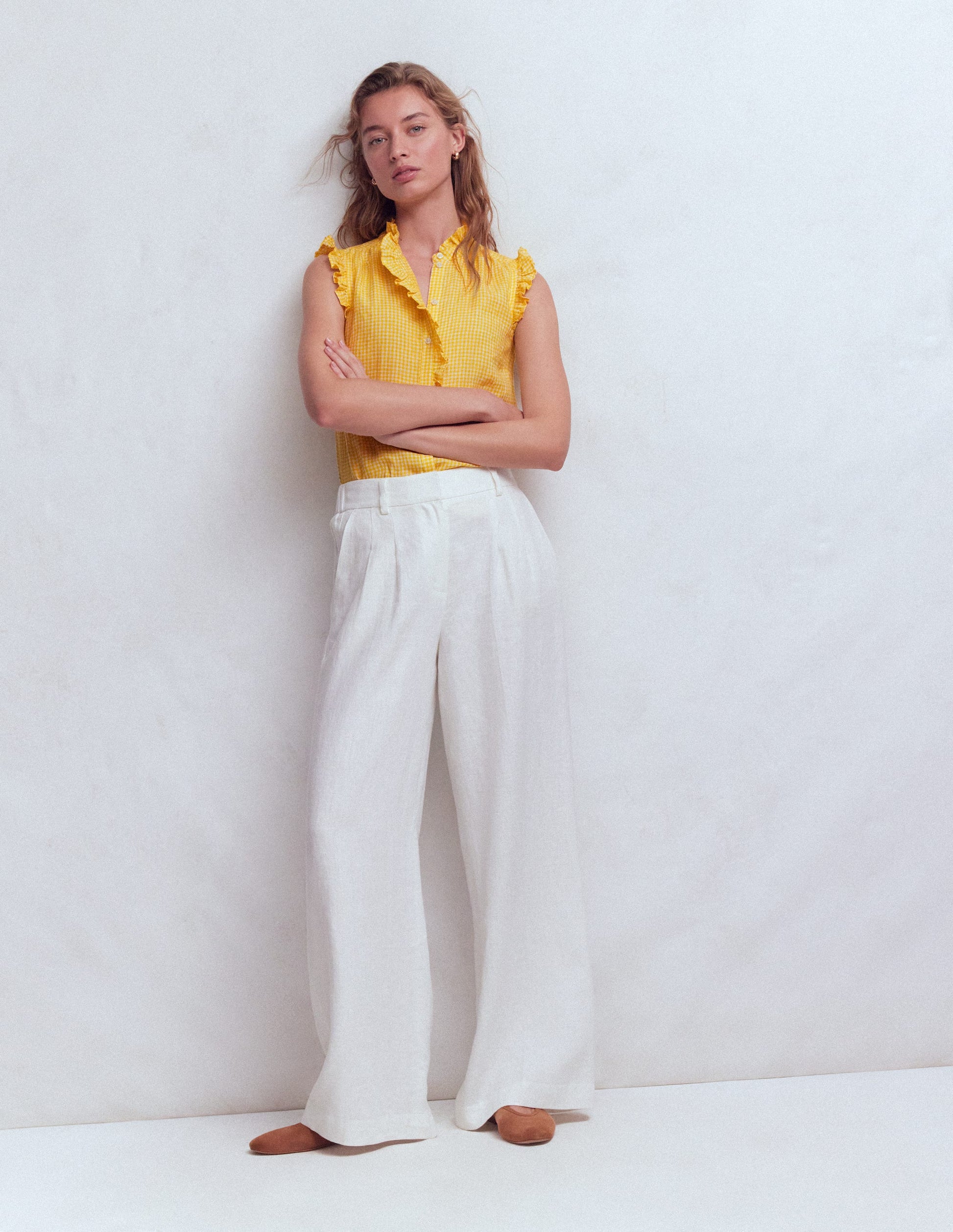 Isabel Sleeveless Linen Top-Sunshine Yellow Gingham-4