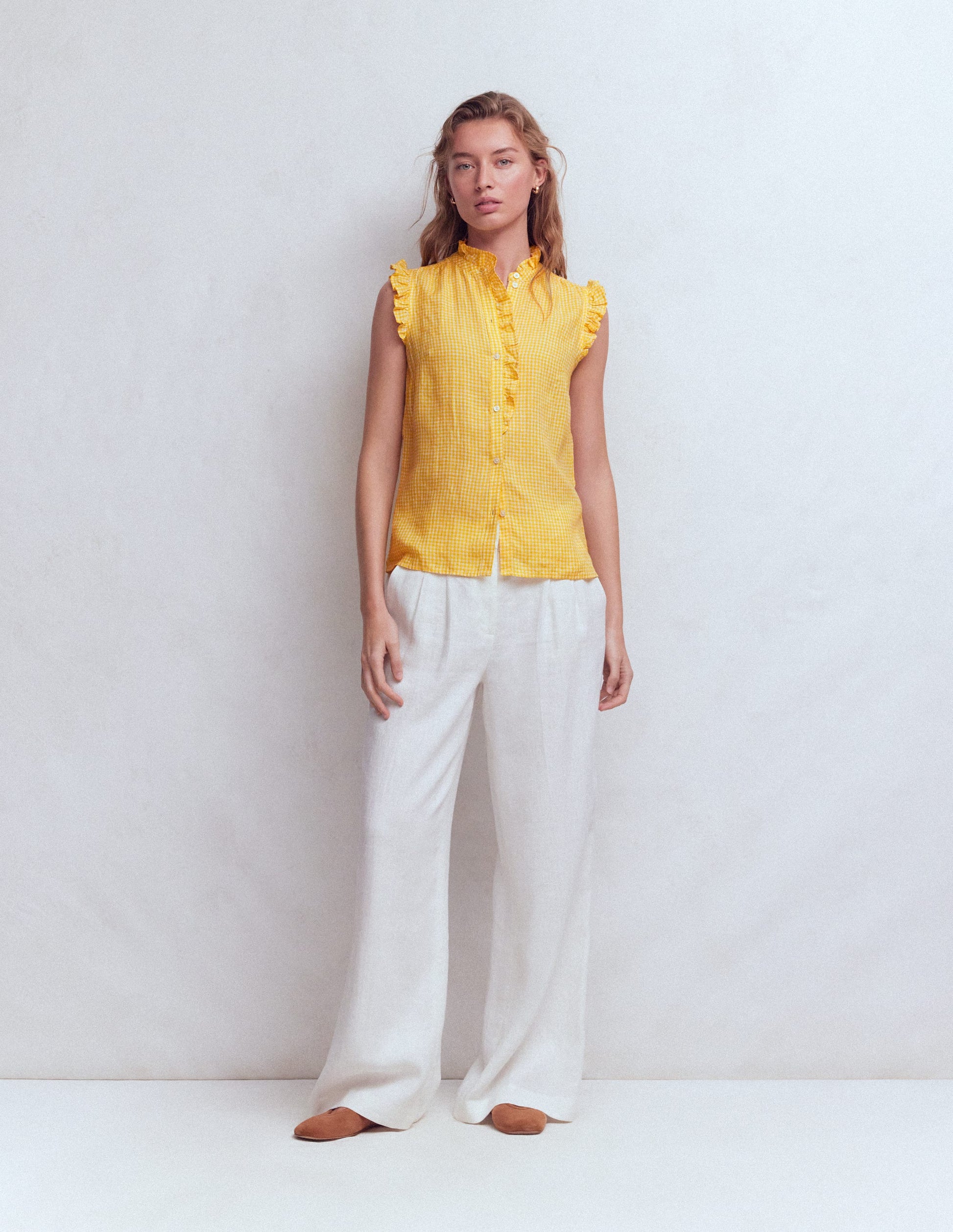 Isabel Sleeveless Linen Top-Sunshine Yellow Gingham-7