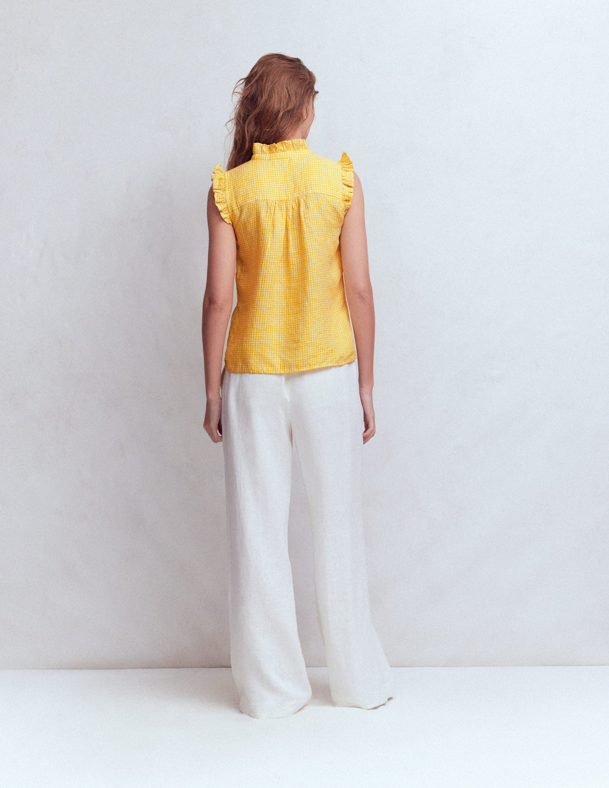 Isabel Sleeveless Linen Top-Sunshine Yellow Gingham-8