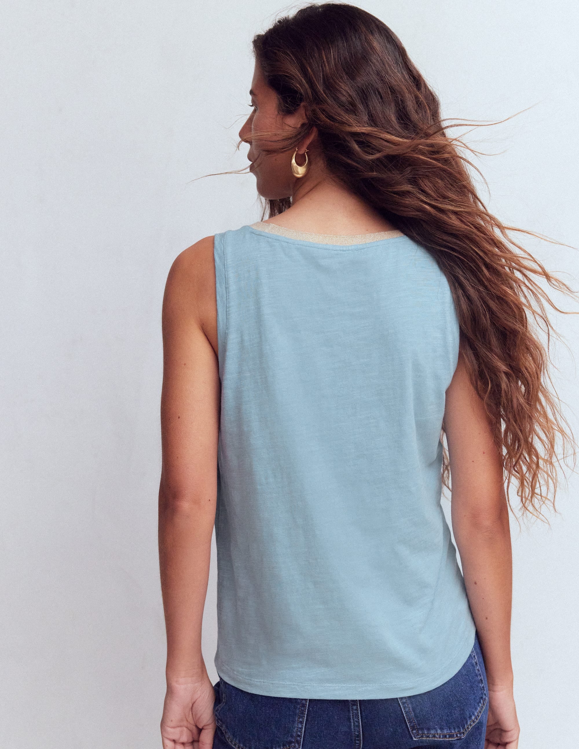 Metallic Trim Scoop Neck Vest-French Blue - Image 3