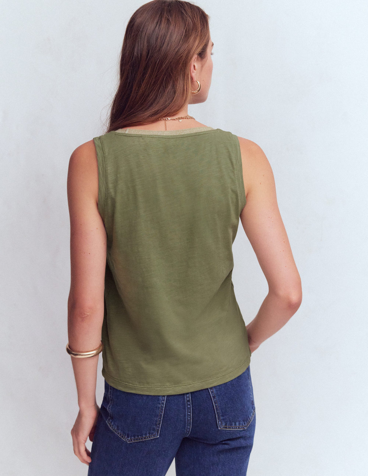 Metallic Trim Scoop Neck Vest-Larch Green - Image 3