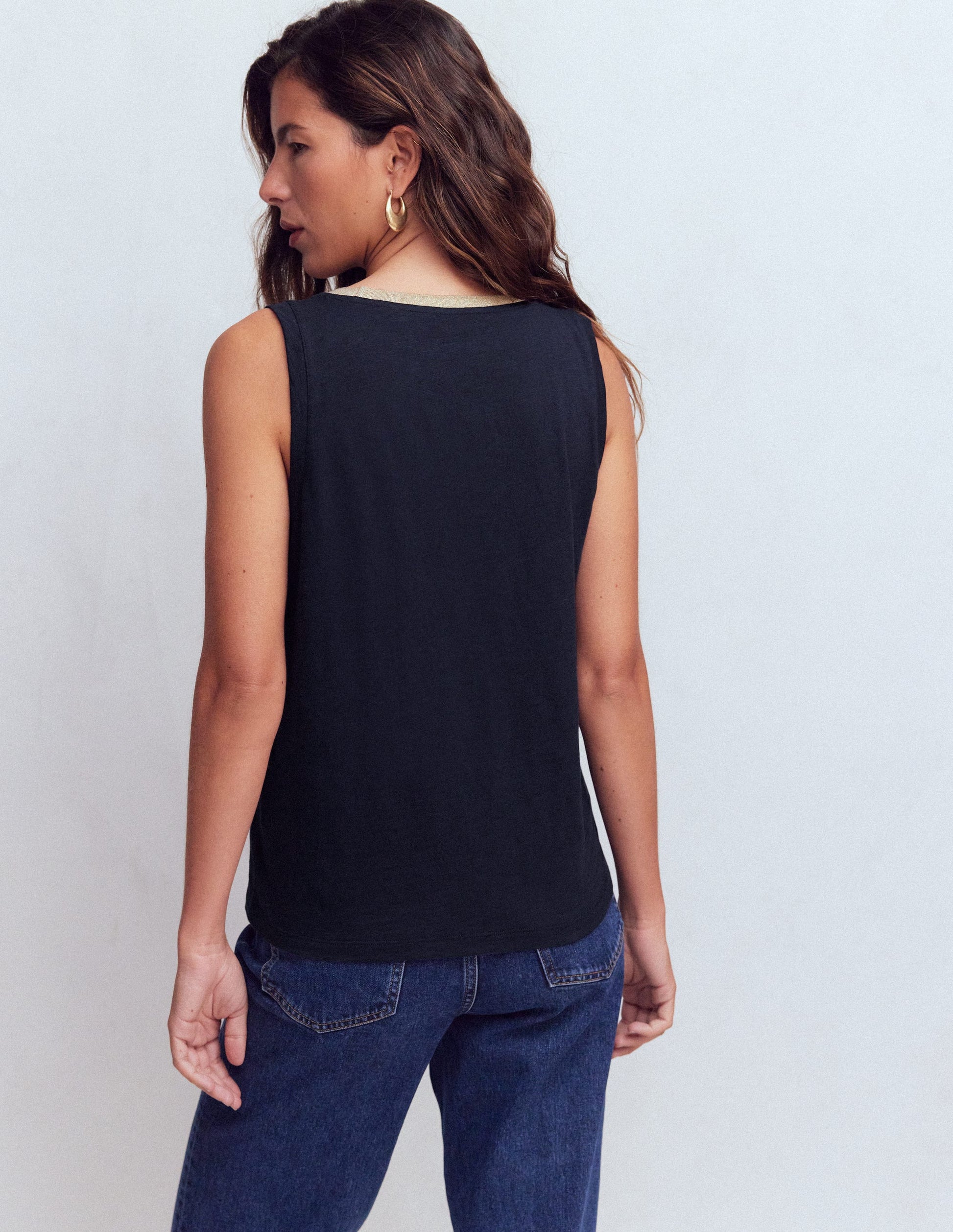 Metallic Trim Scoop Neck Vest-Navy-3