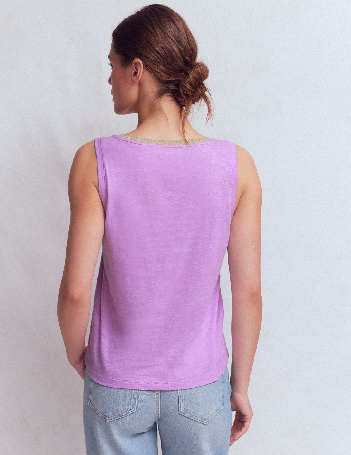 Metallic Trim Scoop Neck Vest-Heath Lilac - Image 3