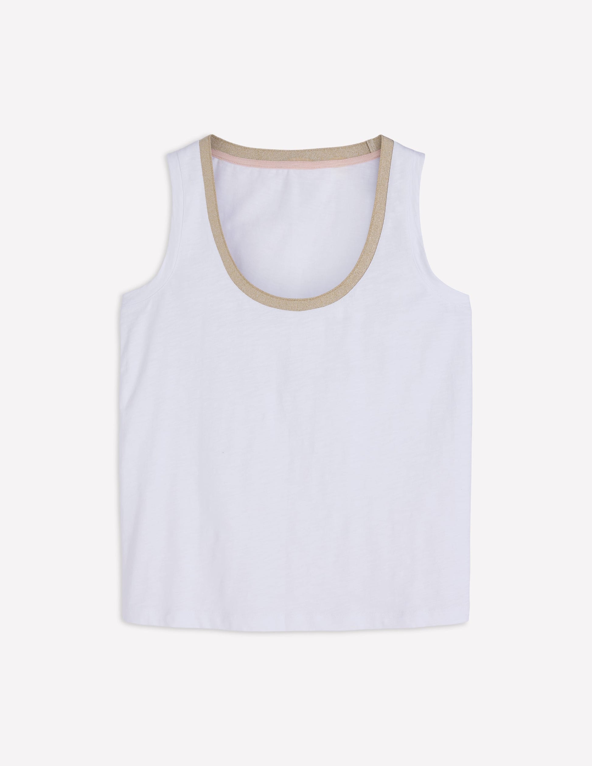 Metallic Trim Scoop Neck Vest-White-5