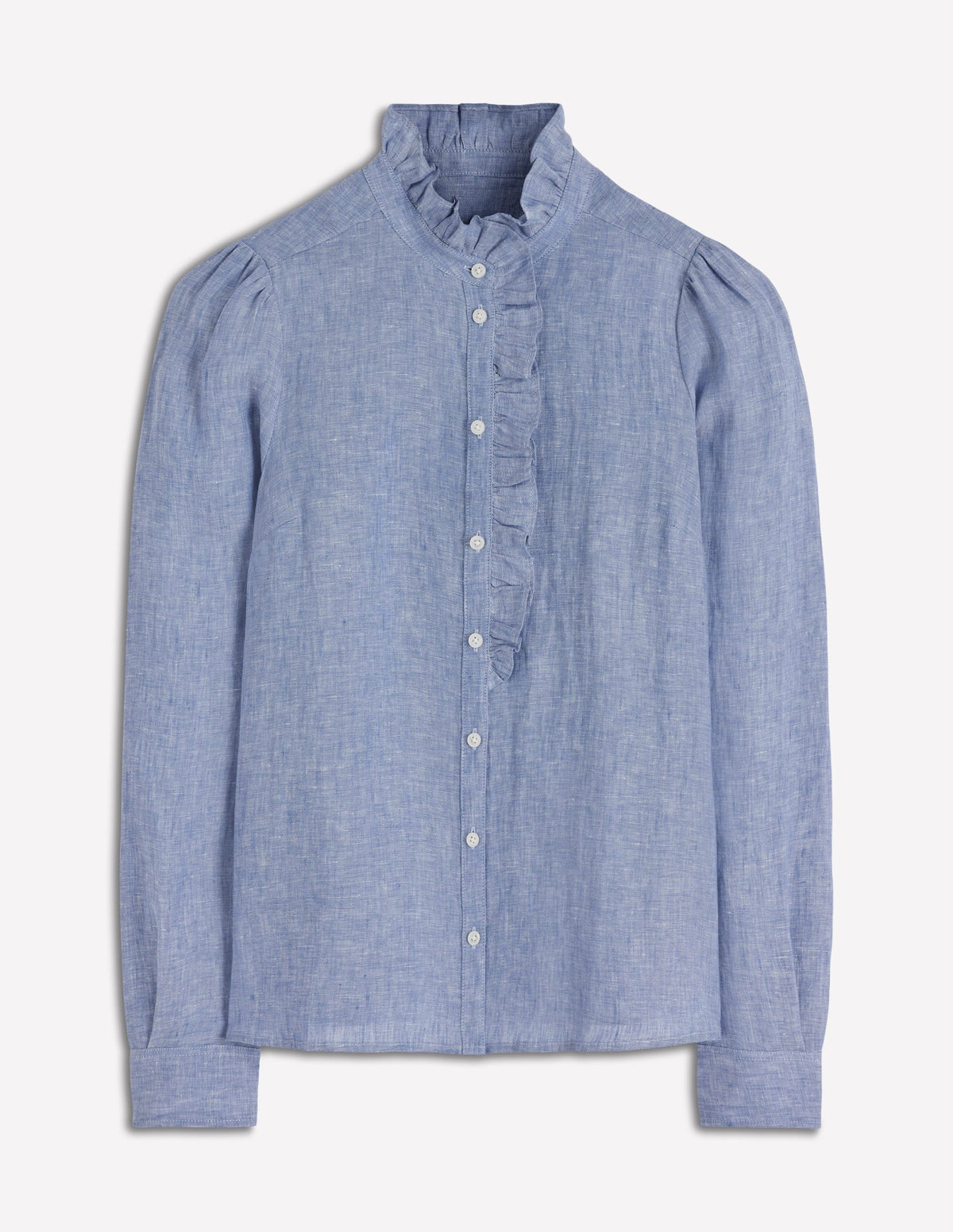 Isabel Ruffle Linen Shirt-Chambray - Image 6