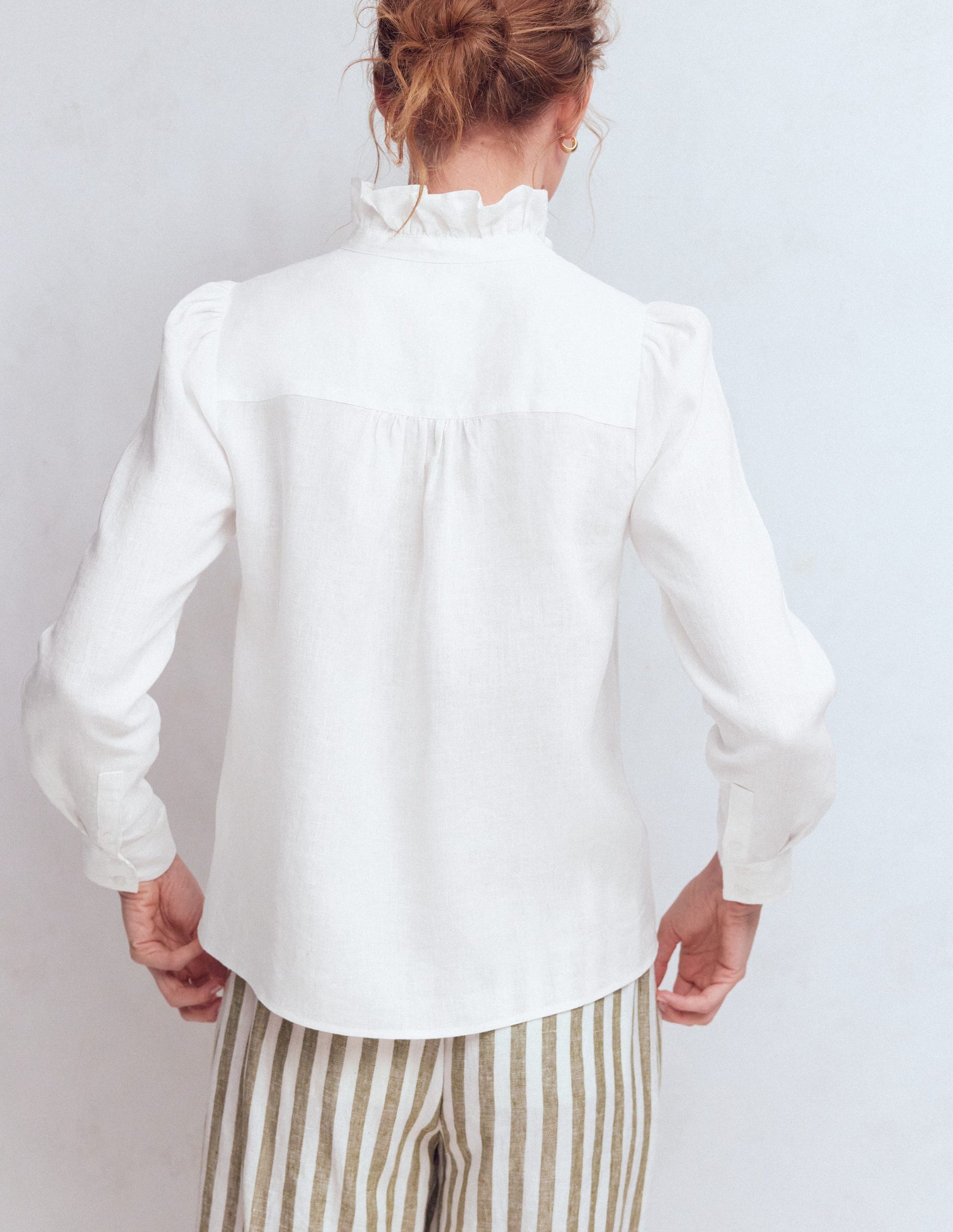 Isabel Ruffle Linen Shirt-White-3