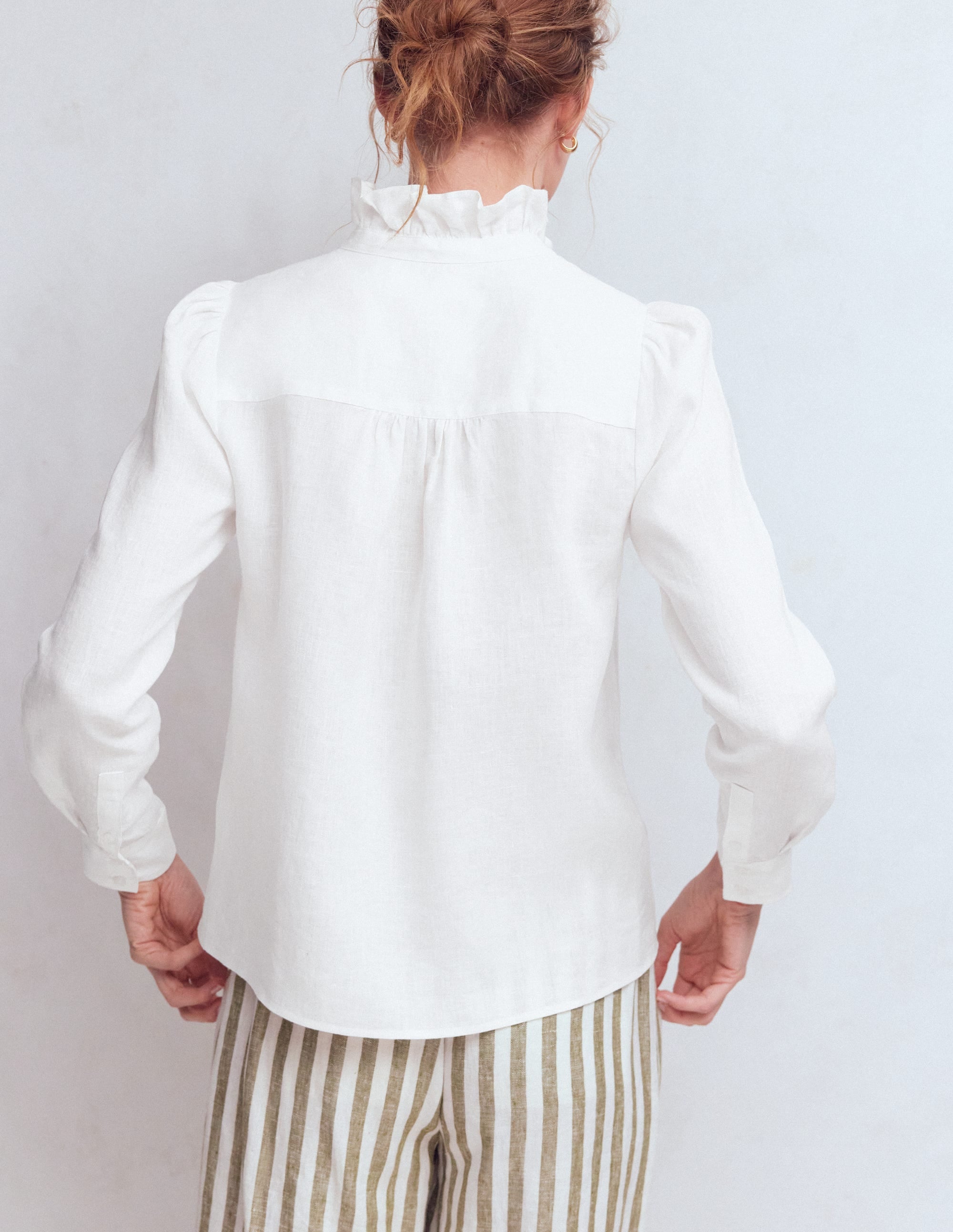 Isabel Ruffle Linen Shirt-White - Image 3