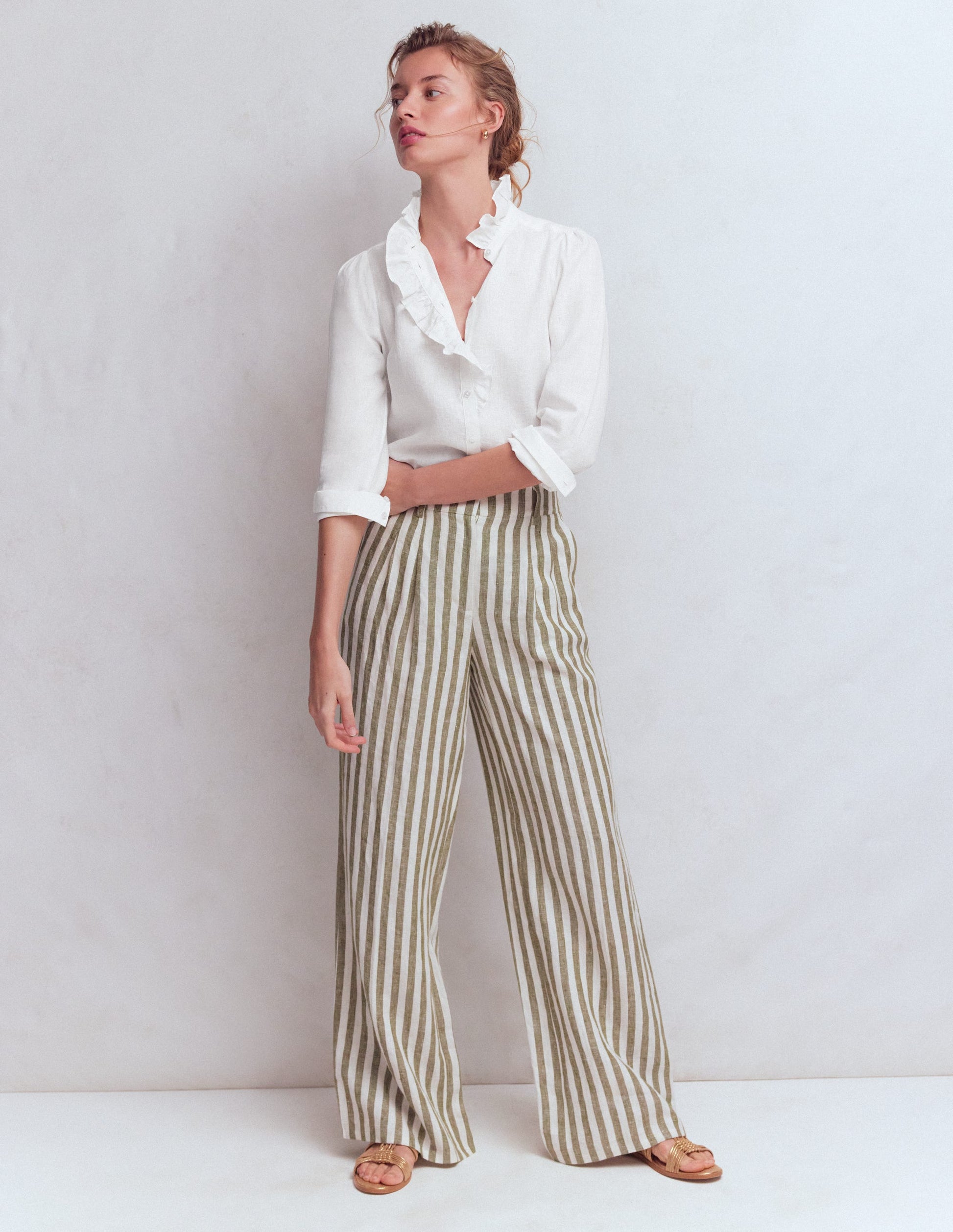 Isabel Ruffle Linen Shirt-White-4