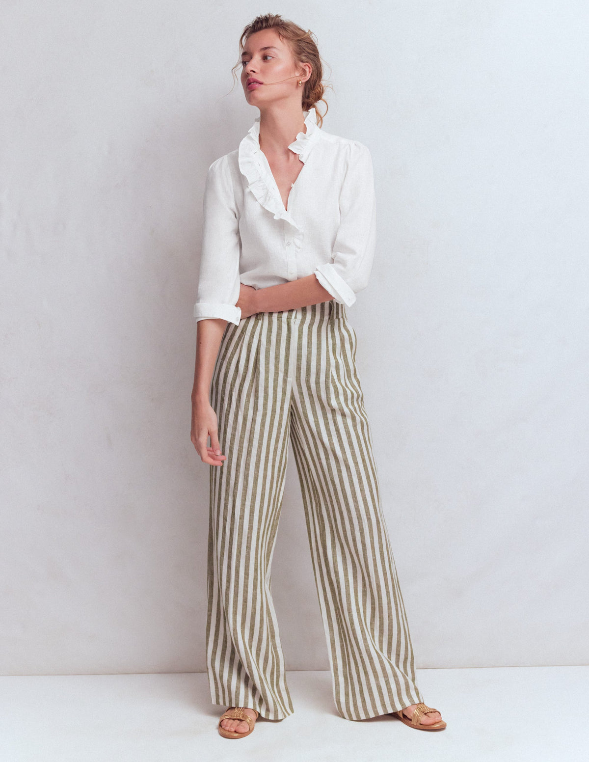 Isabel Ruffle Linen Shirt-White - Image 4