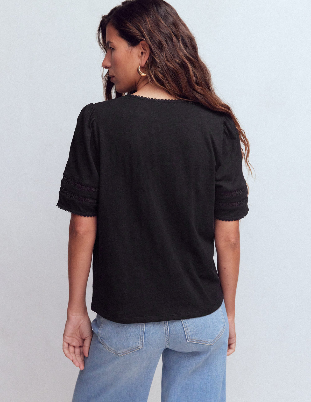 Poppy Trim V Neck T-Shirt-Black - Image 3