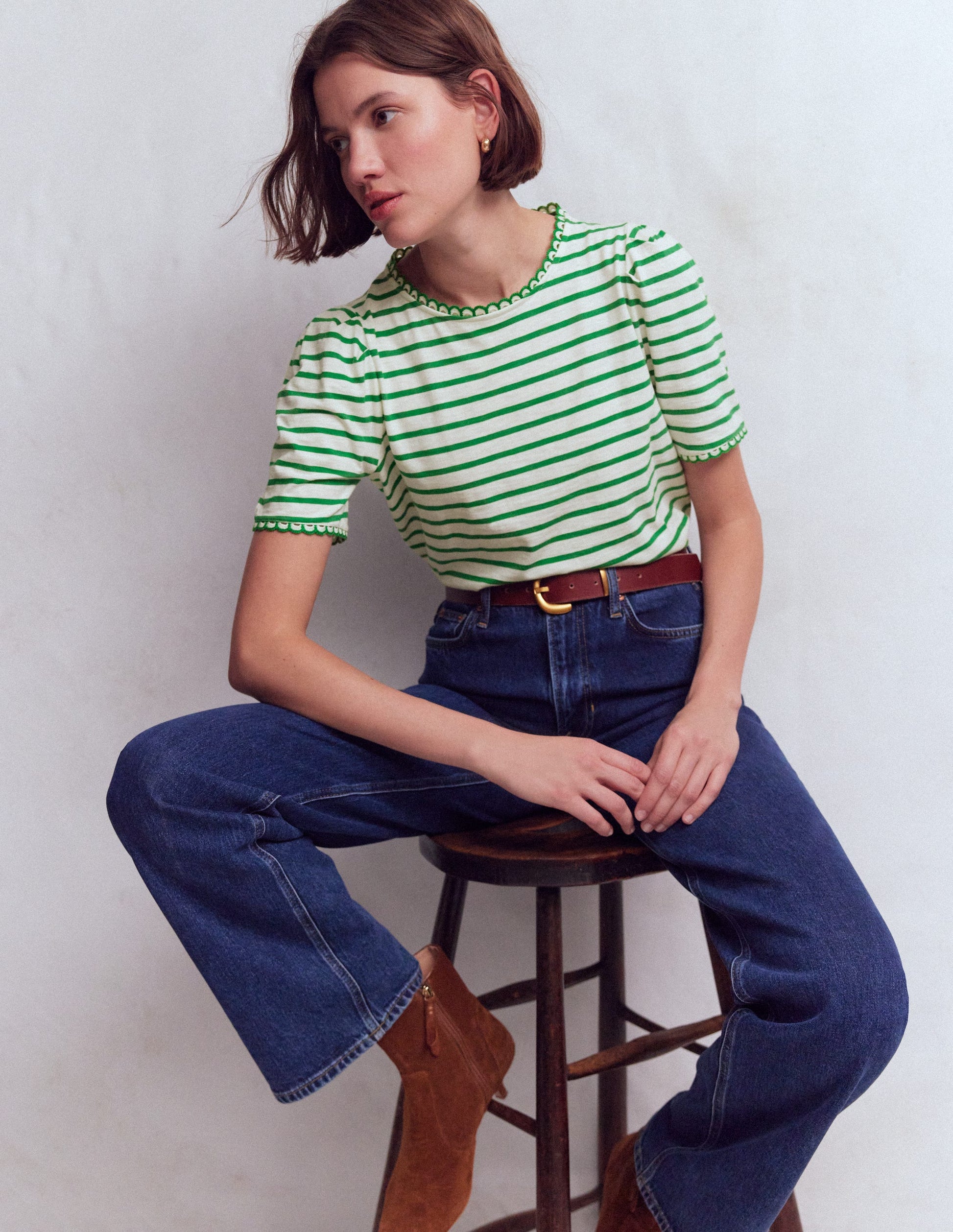 Ali Scallop T-Shirt-Ivory and Amazon Stripe-1