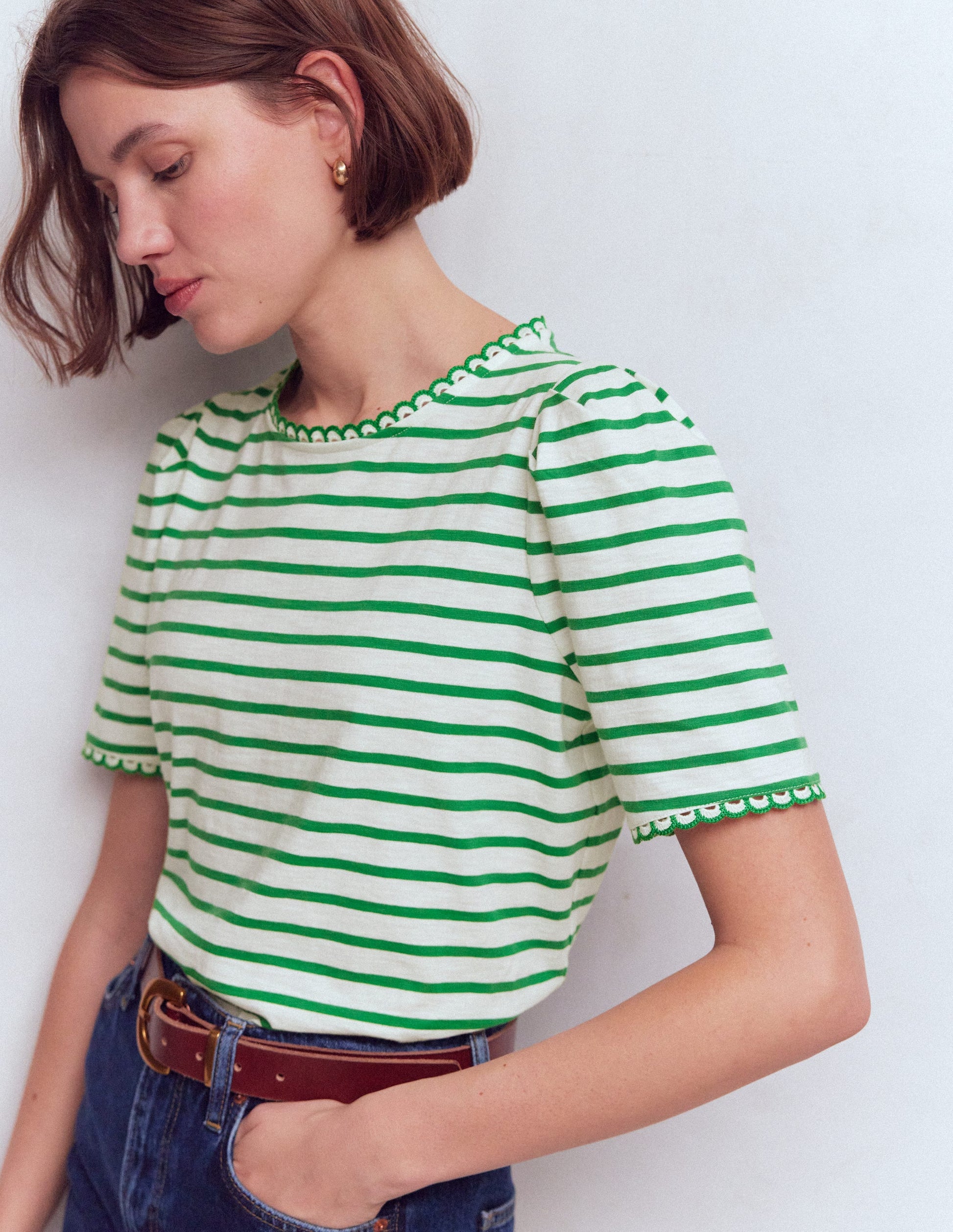 Ali Scallop T-Shirt-Ivory and Amazon Stripe-2