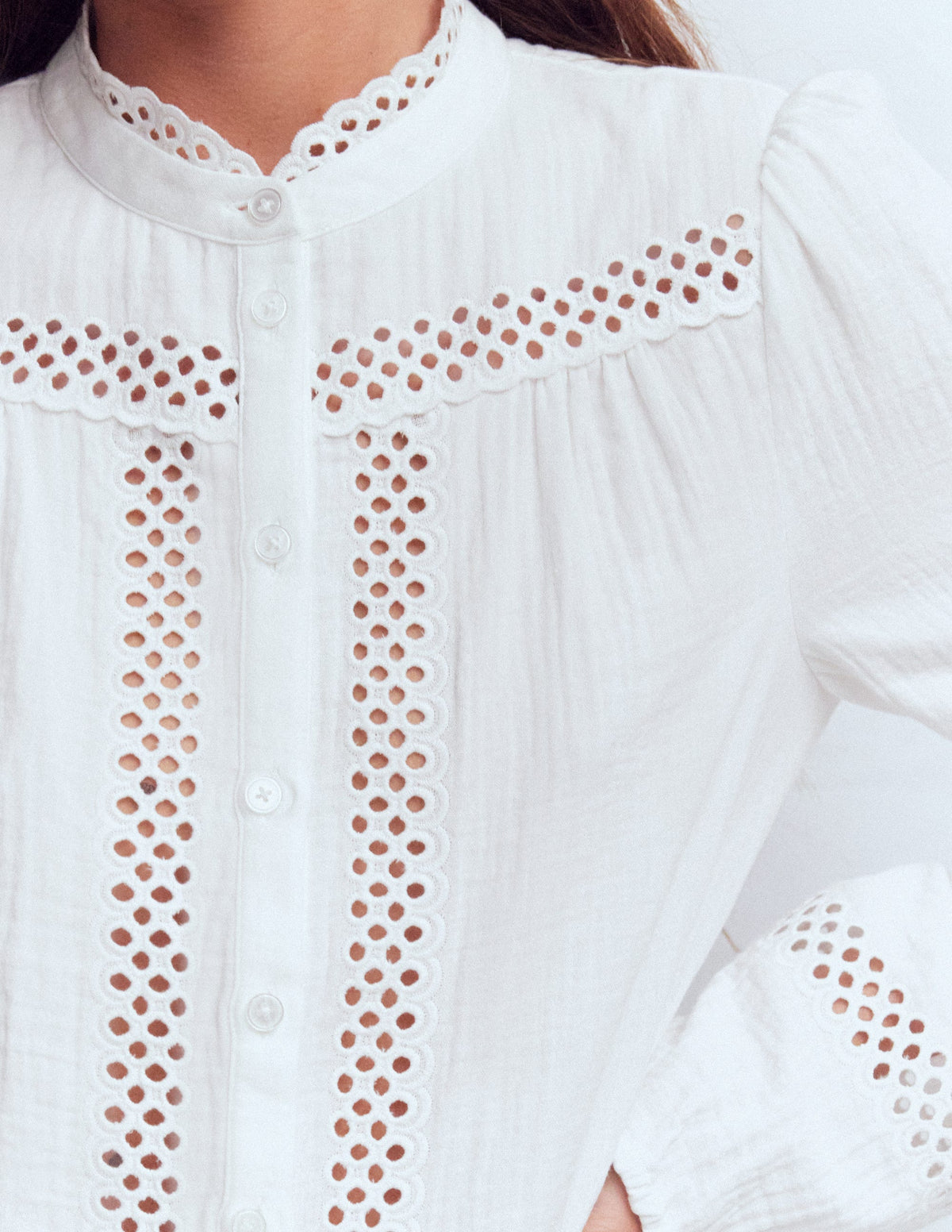 Trim Detail Double Cloth Top-White - Image 2