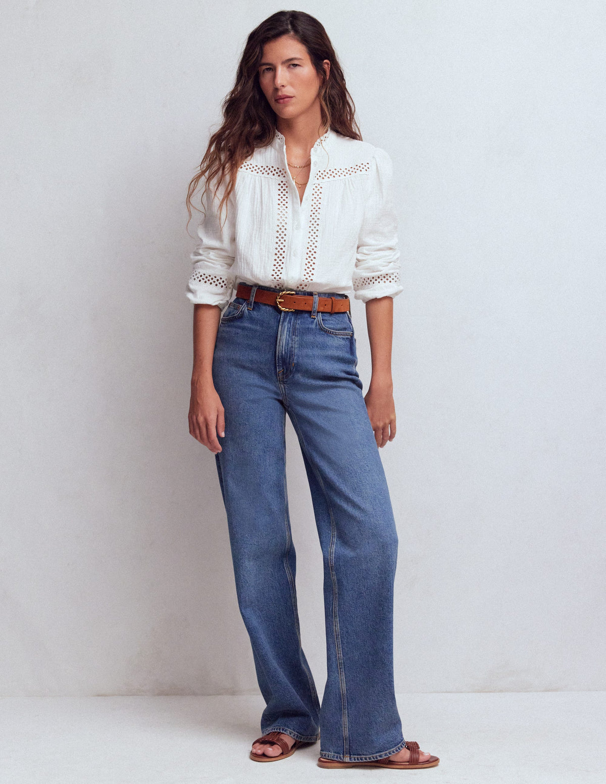 Trim Detail Double Cloth Top-White - Image 4