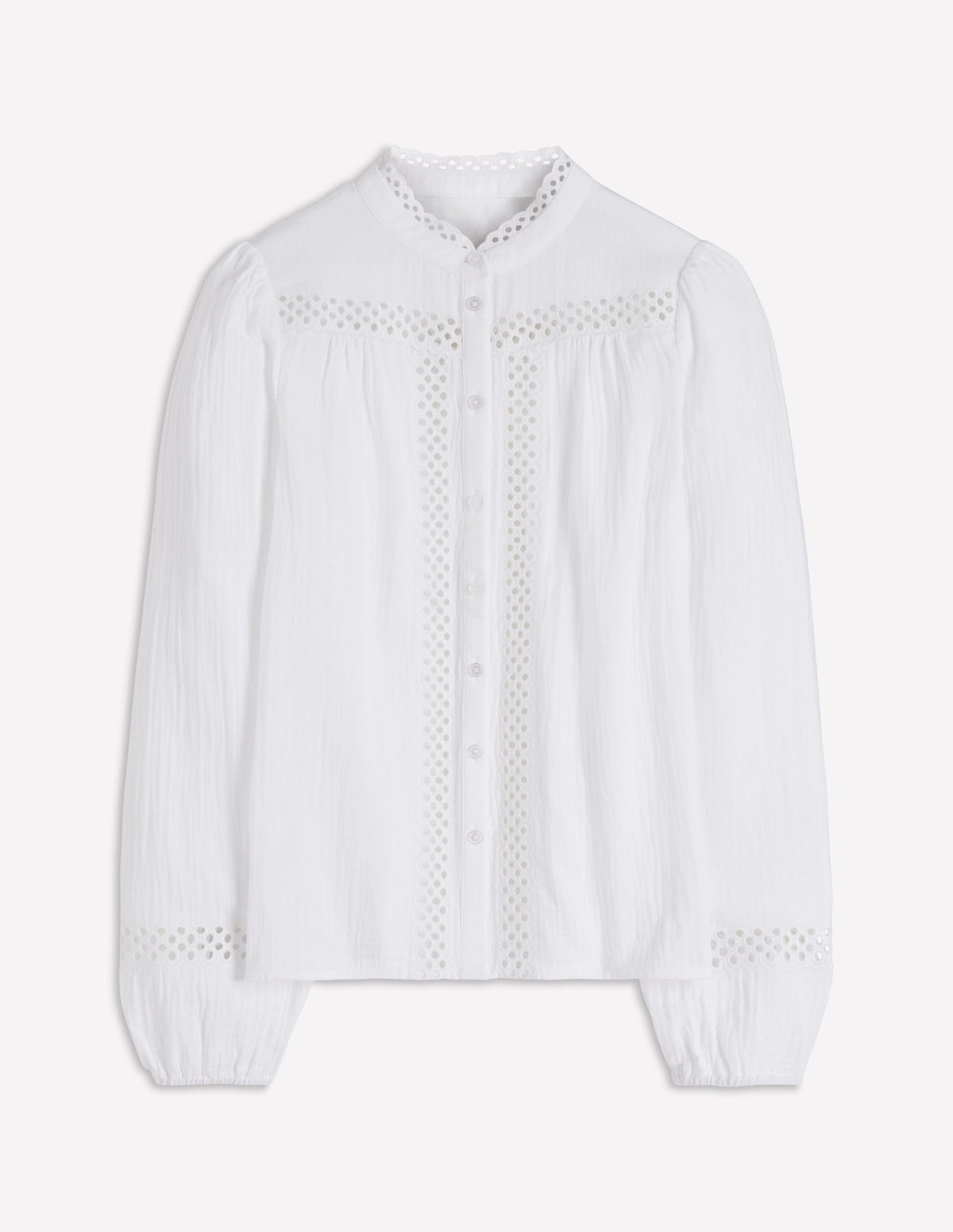 Trim Detail Double Cloth Top-White - Image 7
