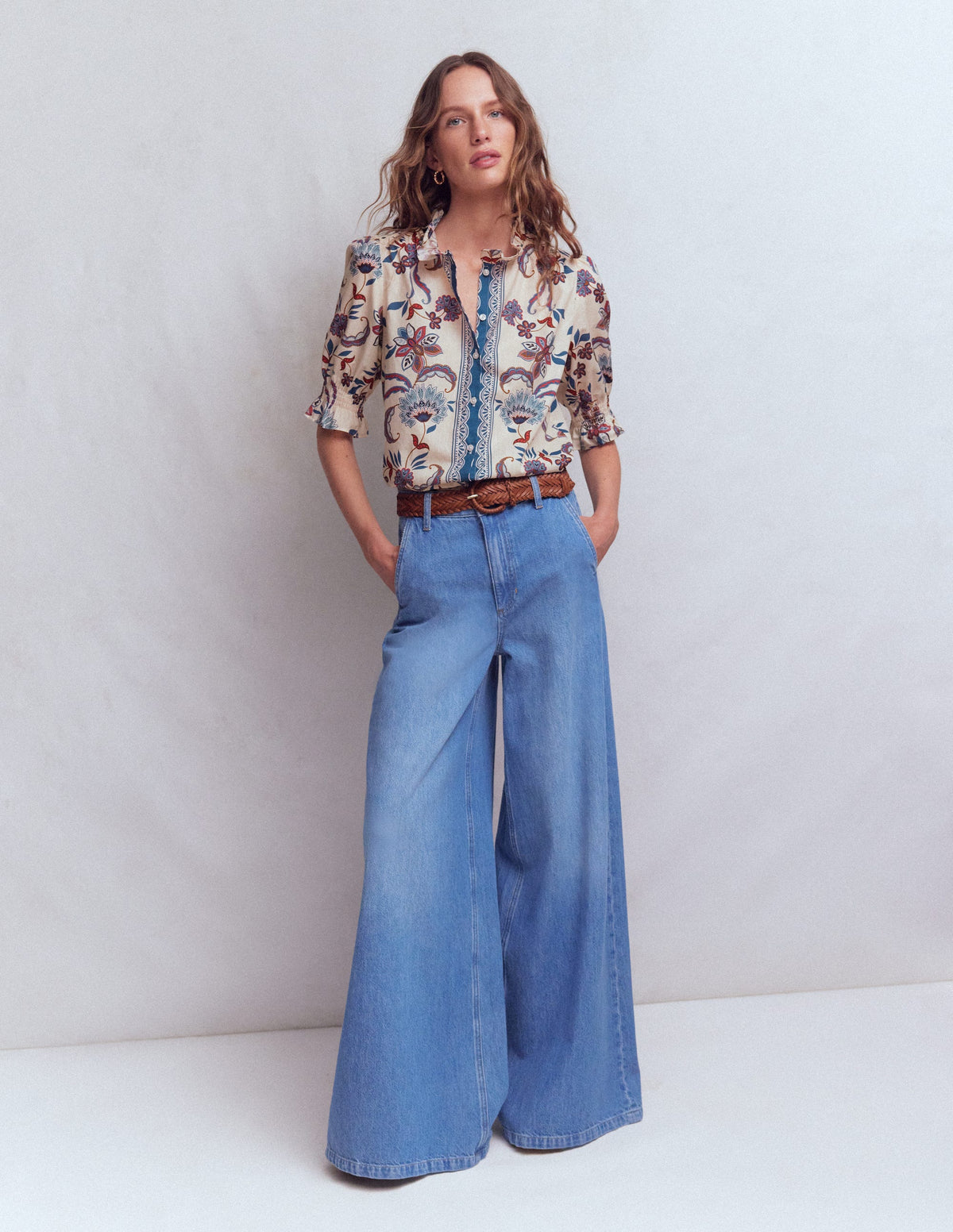 Heather Smocked Sleeve Top-Elegant Blossom Placement - Image 1