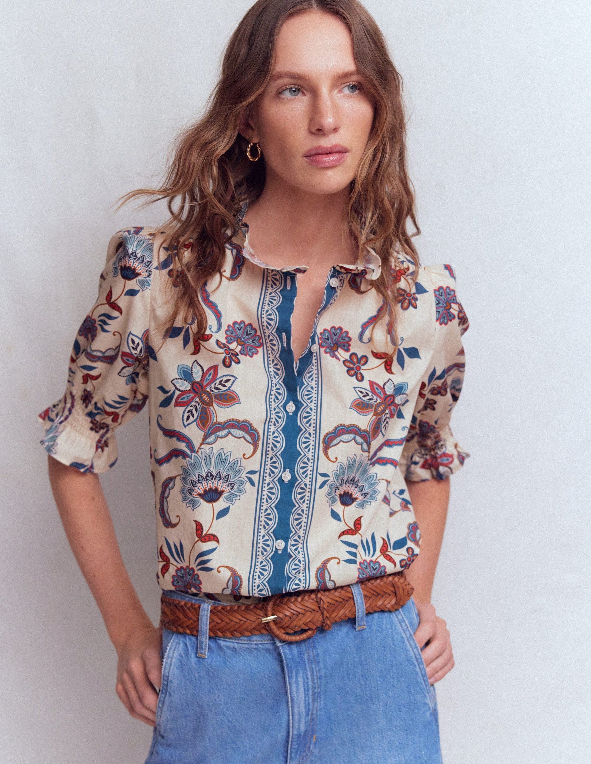 Heather Smocked Sleeve Top-Elegant Blossom Placement-2
