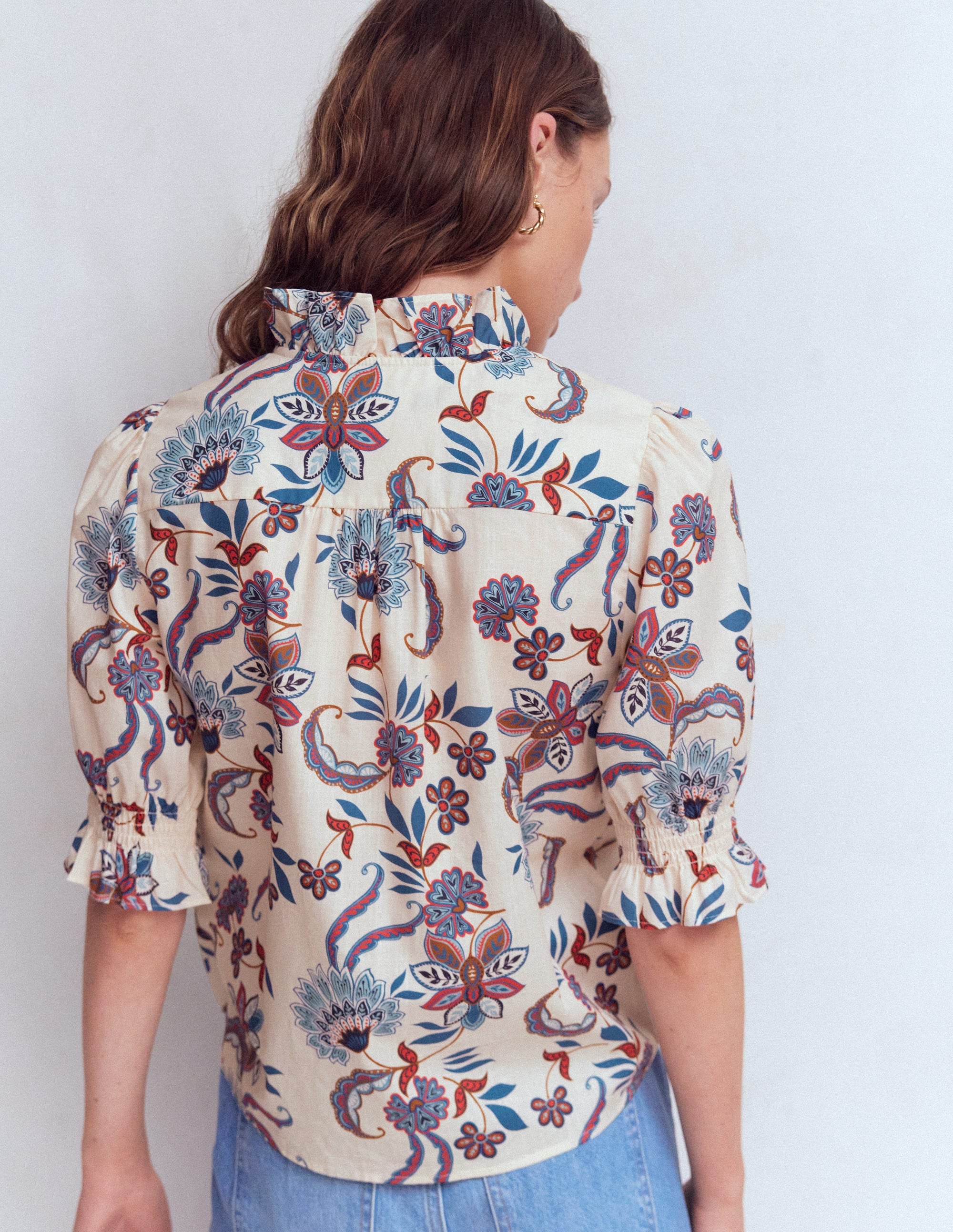 Heather Smocked Sleeve Top-Elegant Blossom Placement - Image 3