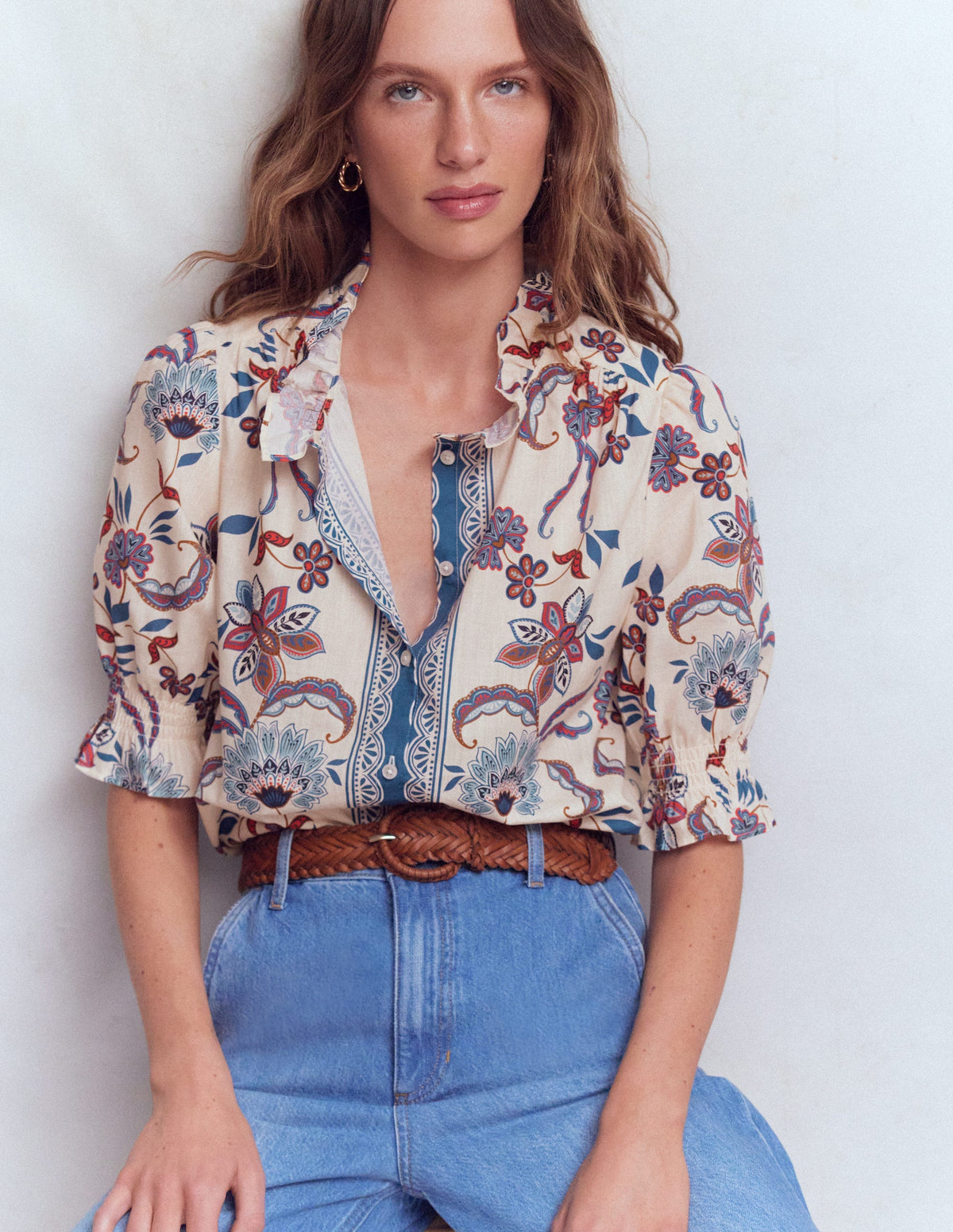 Heather Smocked Sleeve Top-Elegant Blossom Placement-4