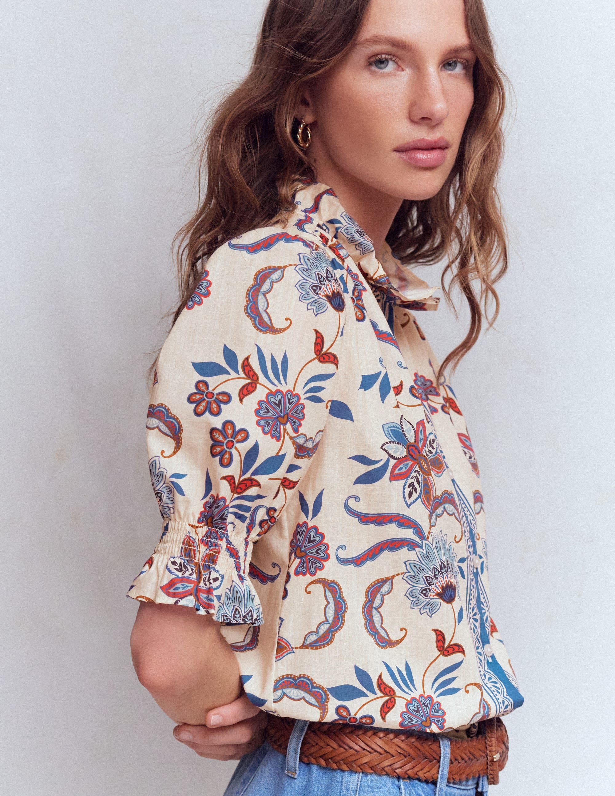 Heather Smocked Sleeve Top-Elegant Blossom Placement - Image 5