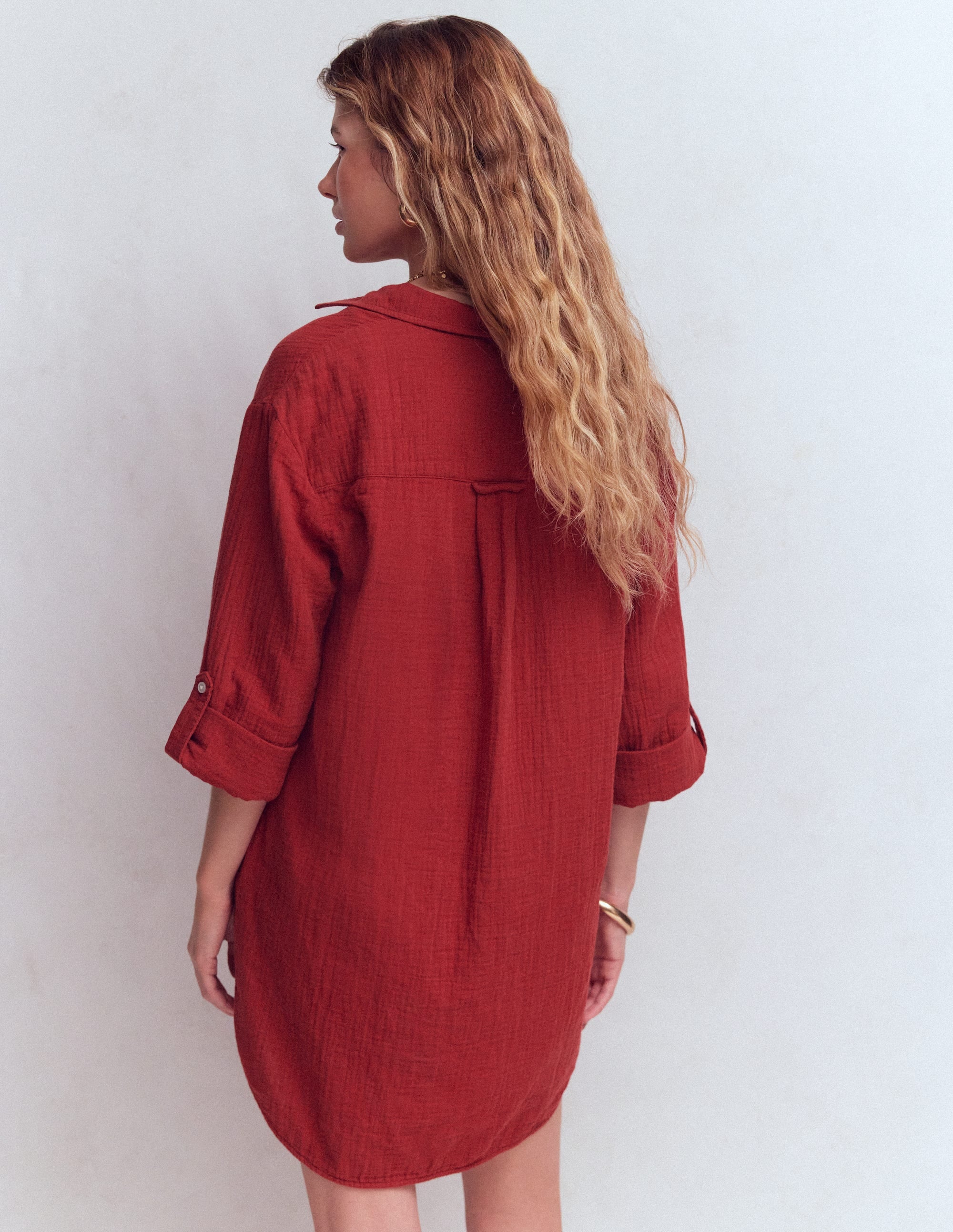 Longline Double Cloth Shirt-Kiln Orange - Image 3