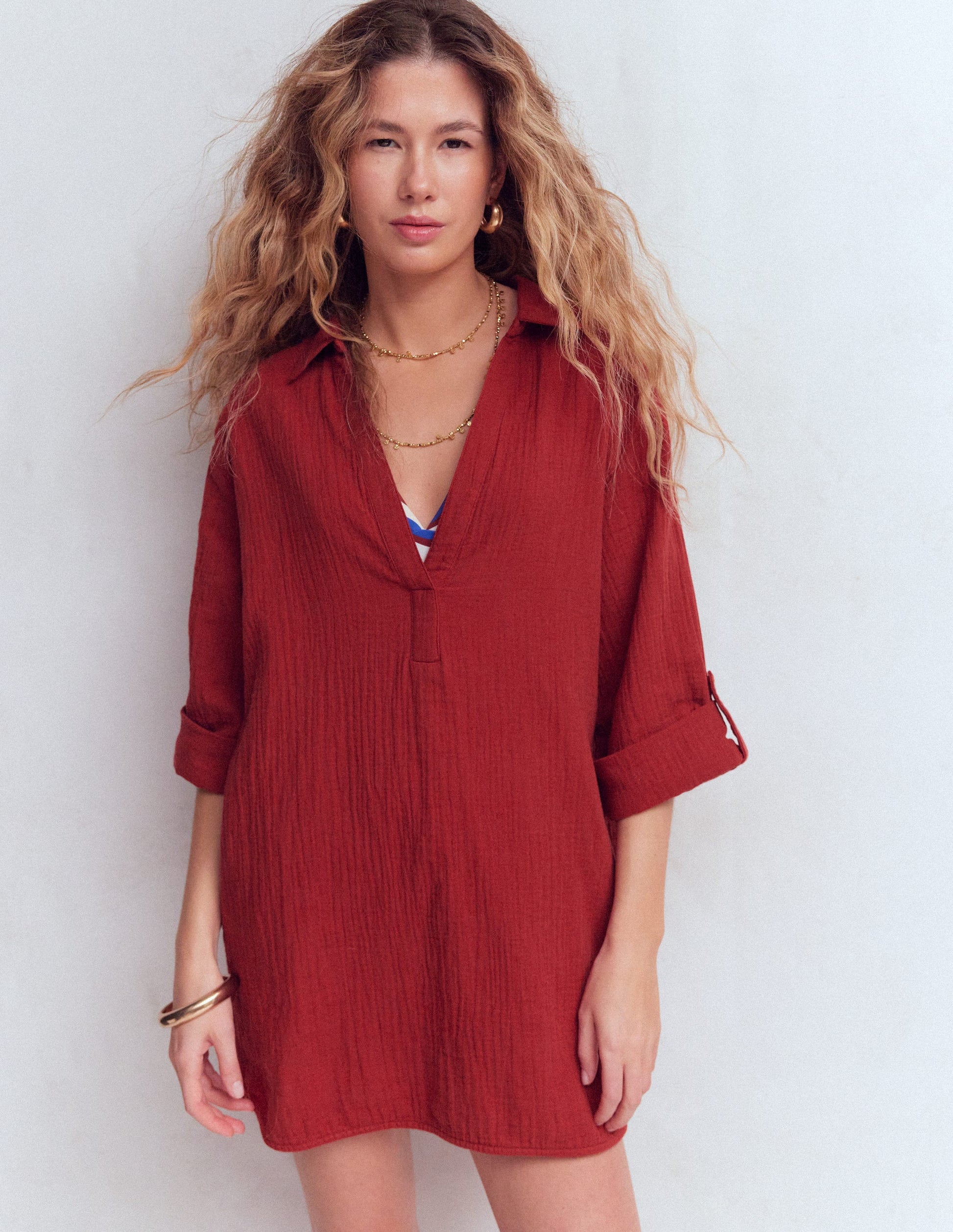 Longline Double Cloth Shirt-Kiln Orange-4