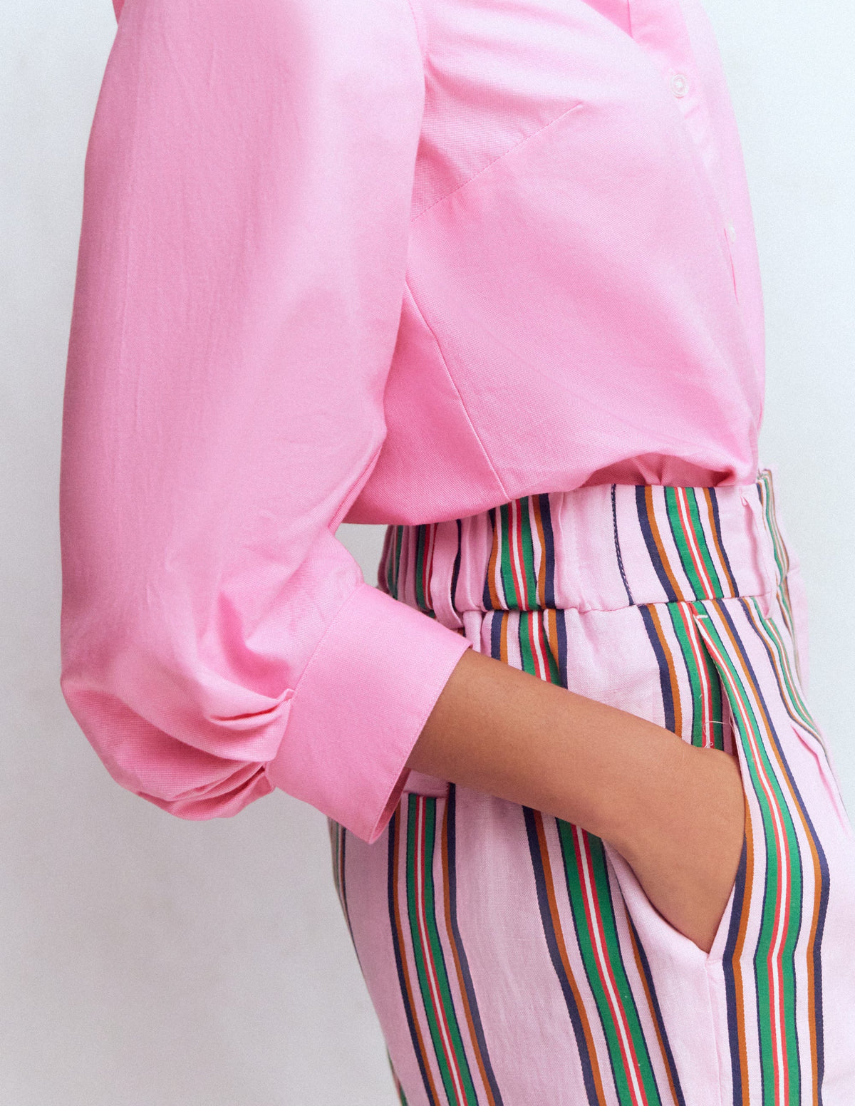 Puff Sleeve Oxford Shirt-Pink - Image 2
