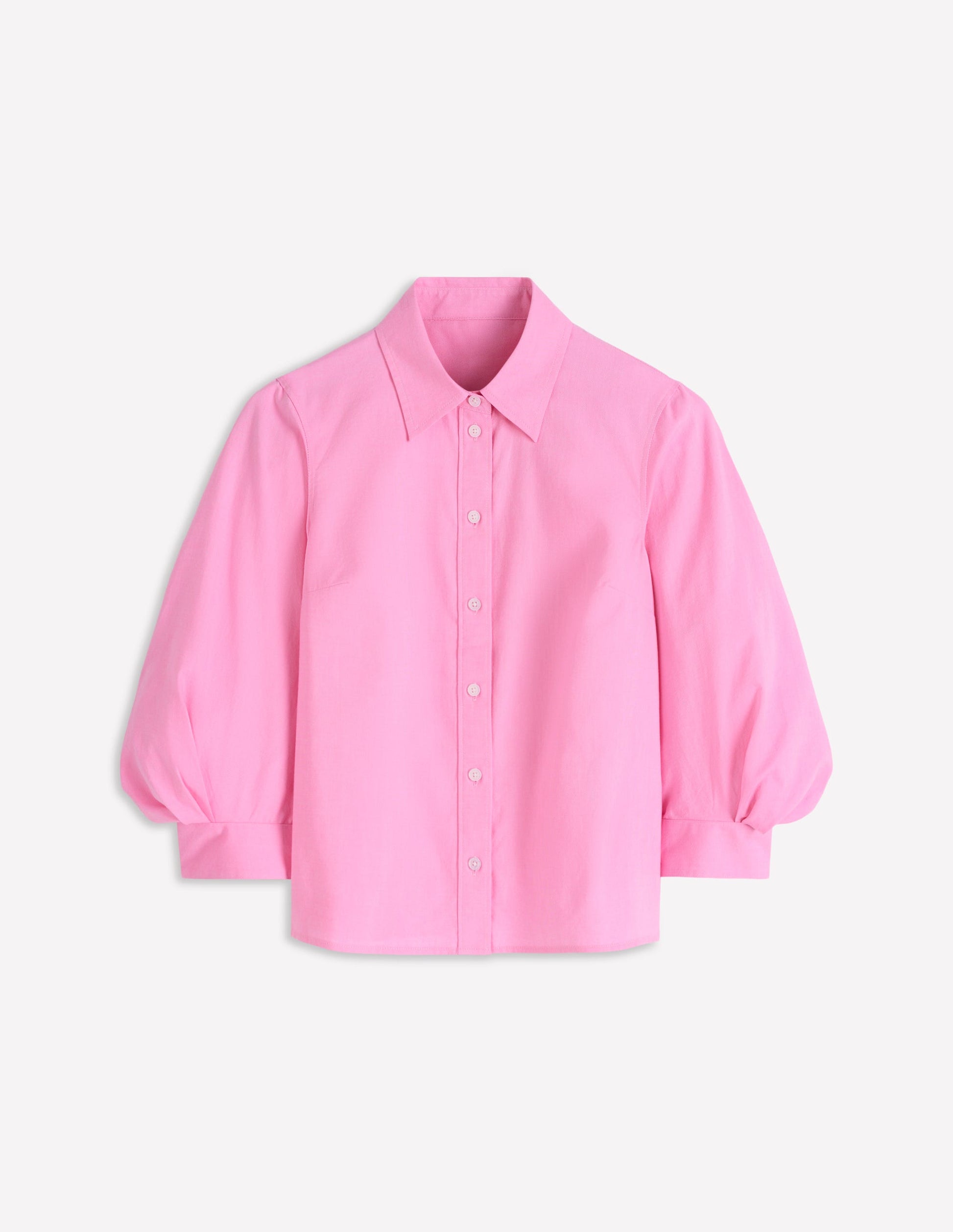 Puff Sleeve Oxford Shirt-Pink-6