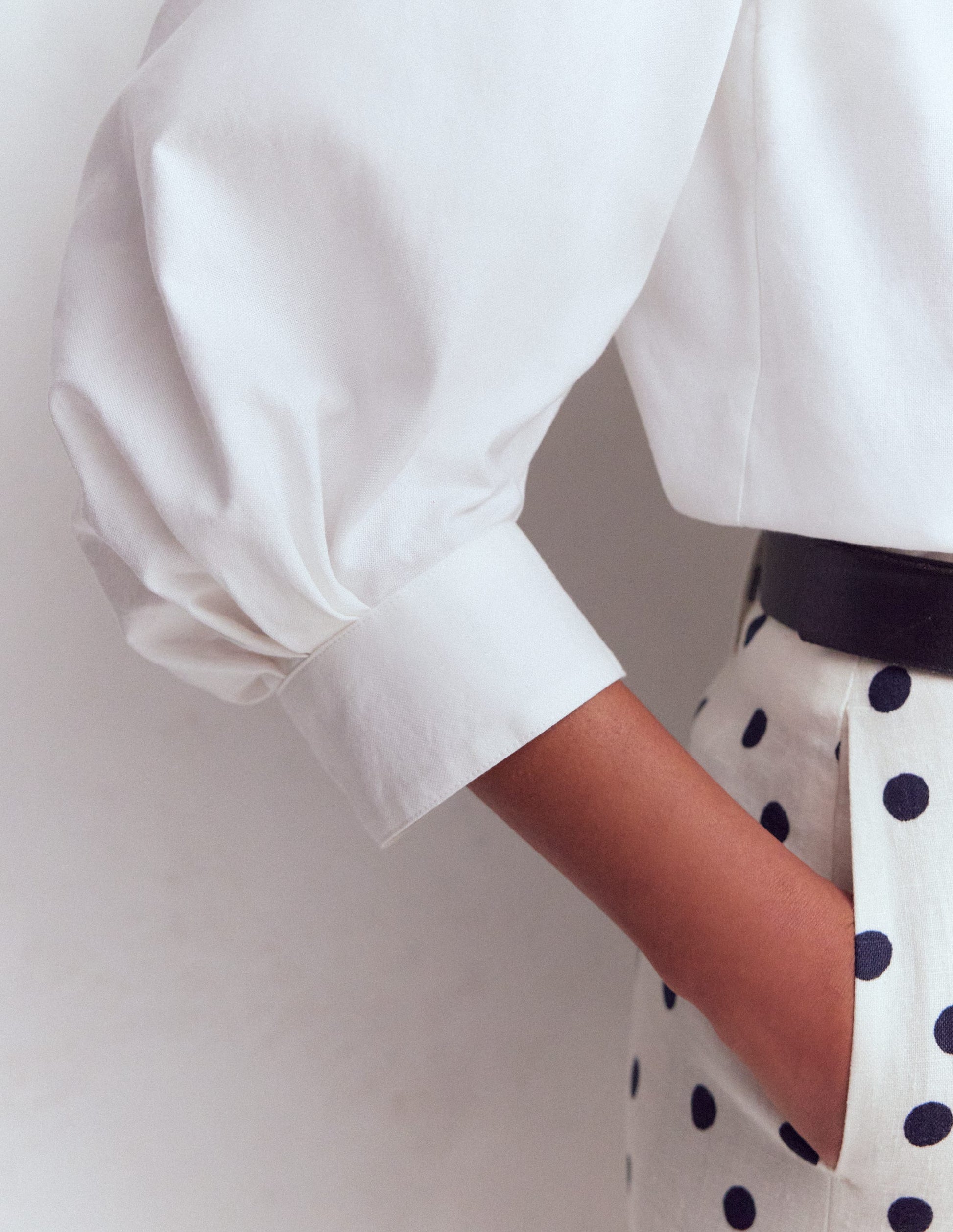 Puff Sleeve Oxford Shirt-White-3