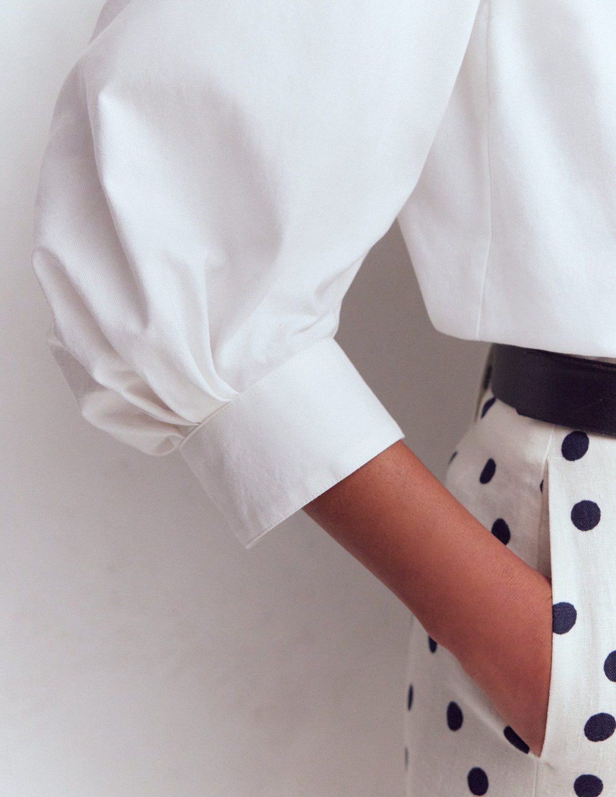 Puff Sleeve Oxford Shirt-White - Image 2