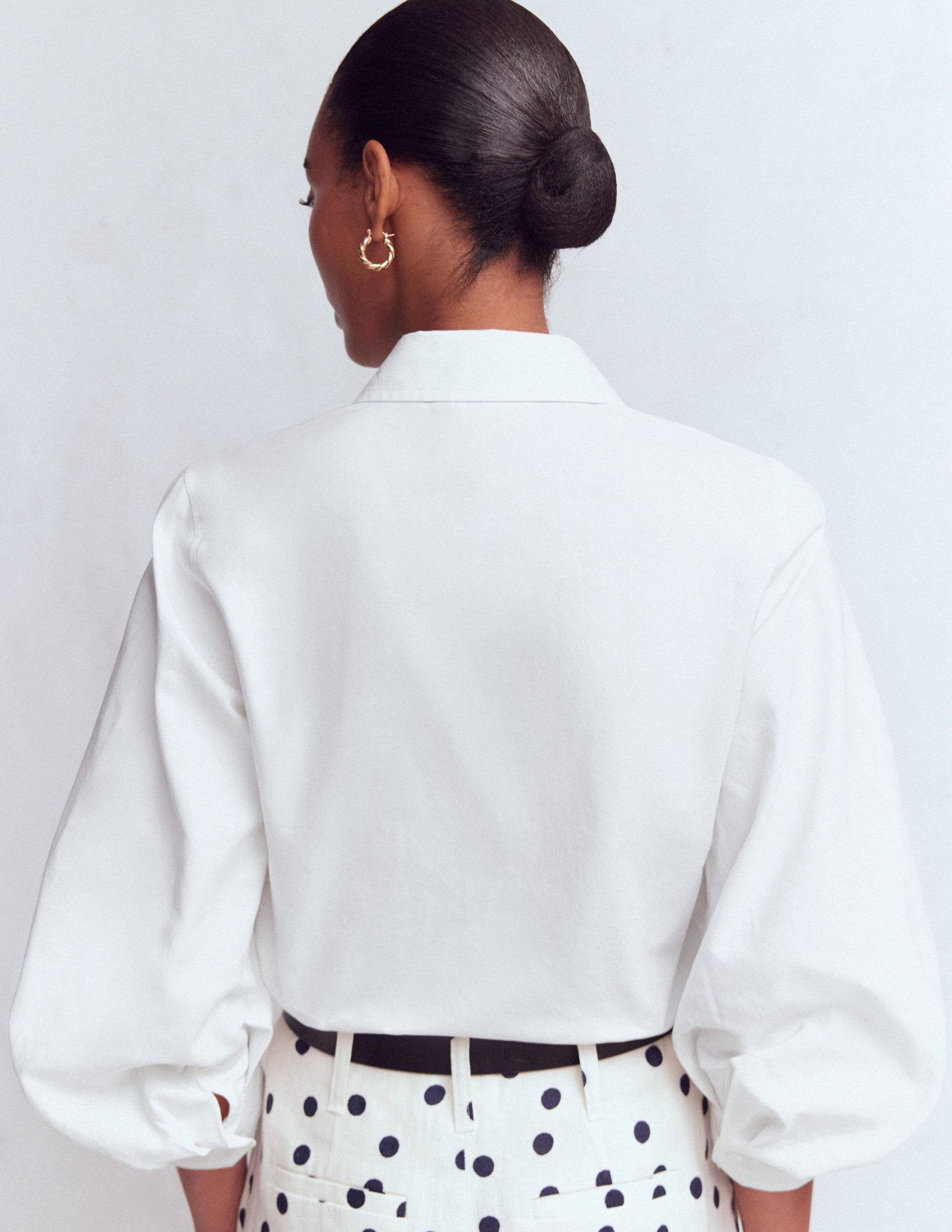 Puff Sleeve Oxford Shirt-White-4