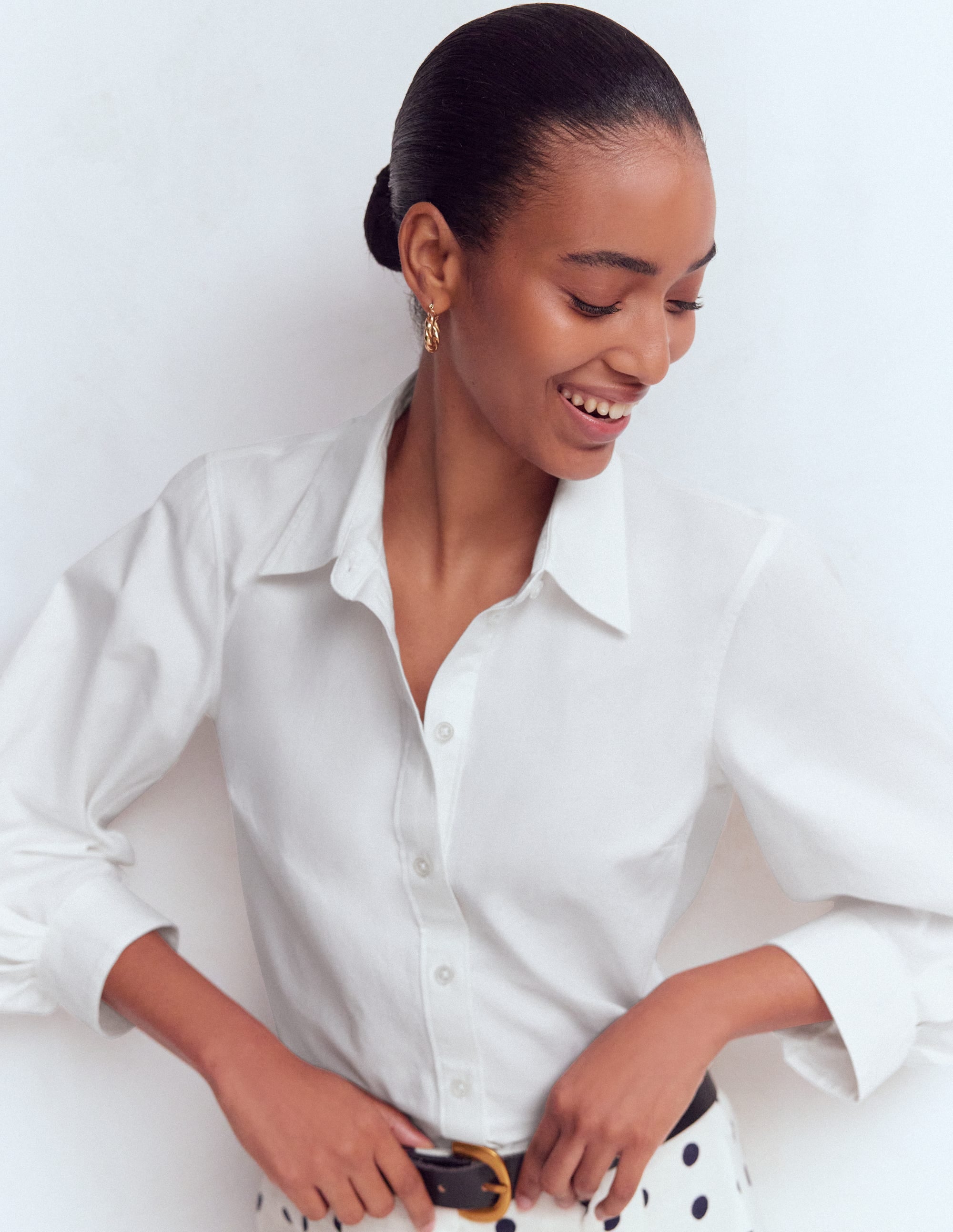 Puff Sleeve Oxford Shirt-White - Image 5