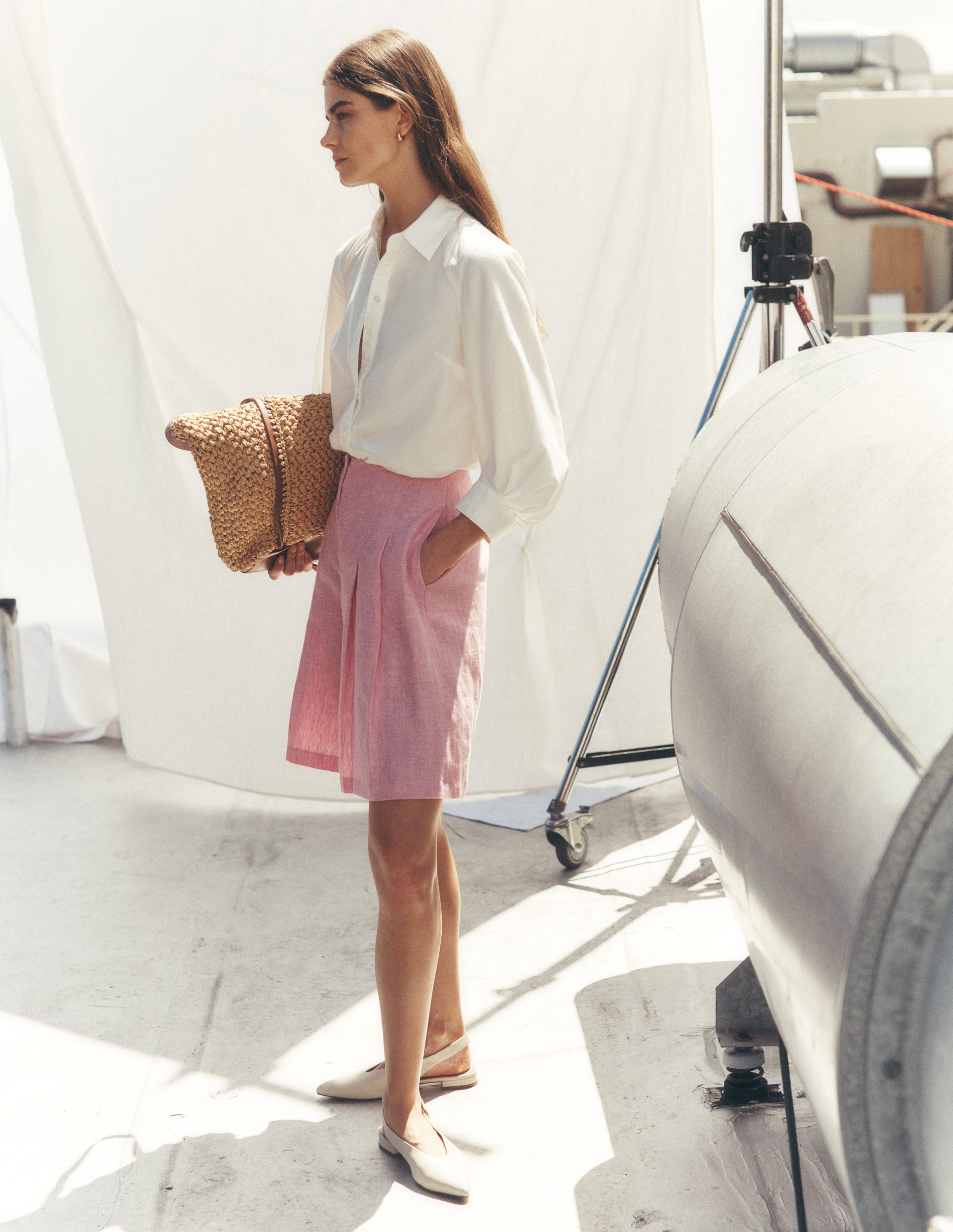 Puff Sleeve Oxford Shirt-White-1