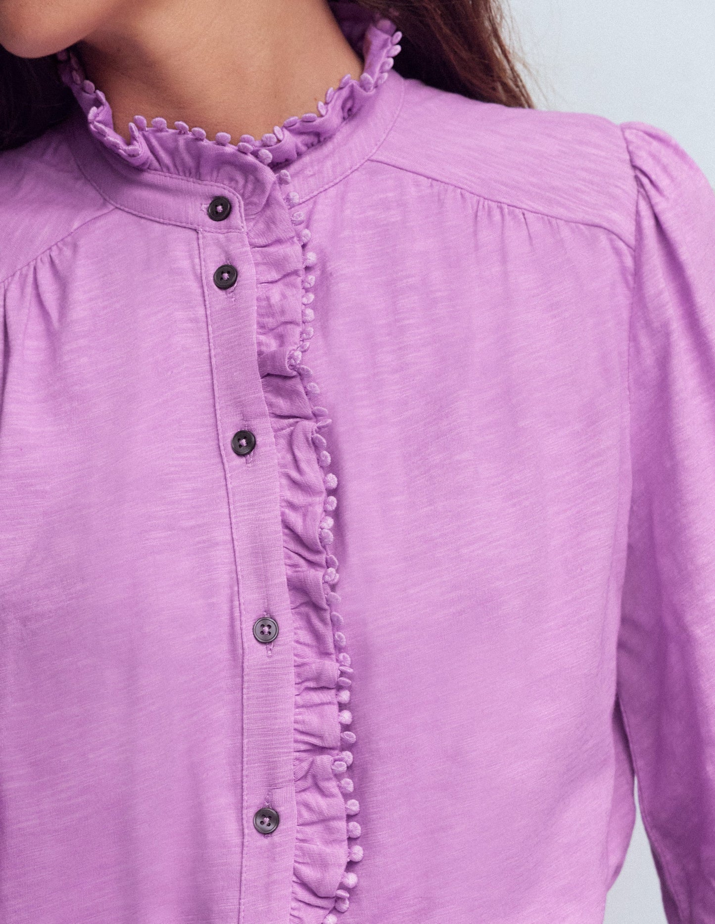 Emily Pom Detail Ruffle Shirt-African Violet