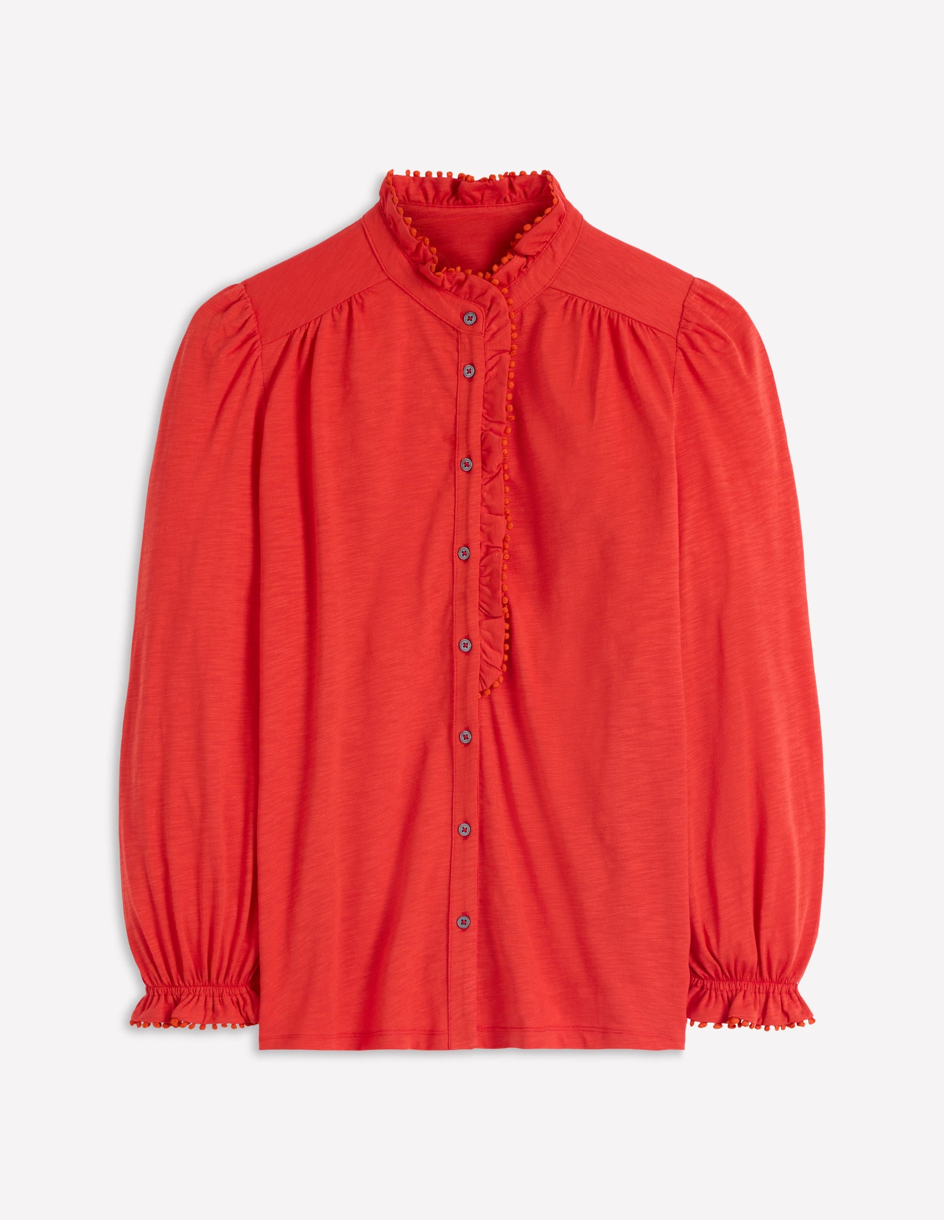 Emily Pom Trim Ruffle Shirt-Blood Orange-6