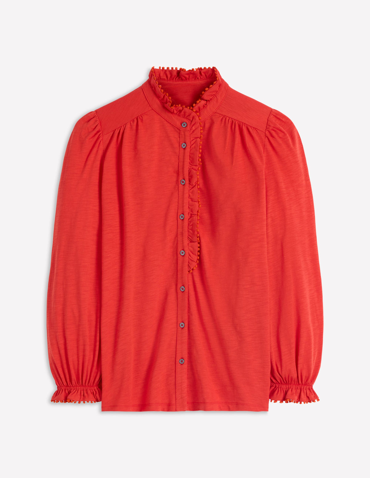 Emily Pom Trim Ruffle Shirt-Blood Orange - Image 6