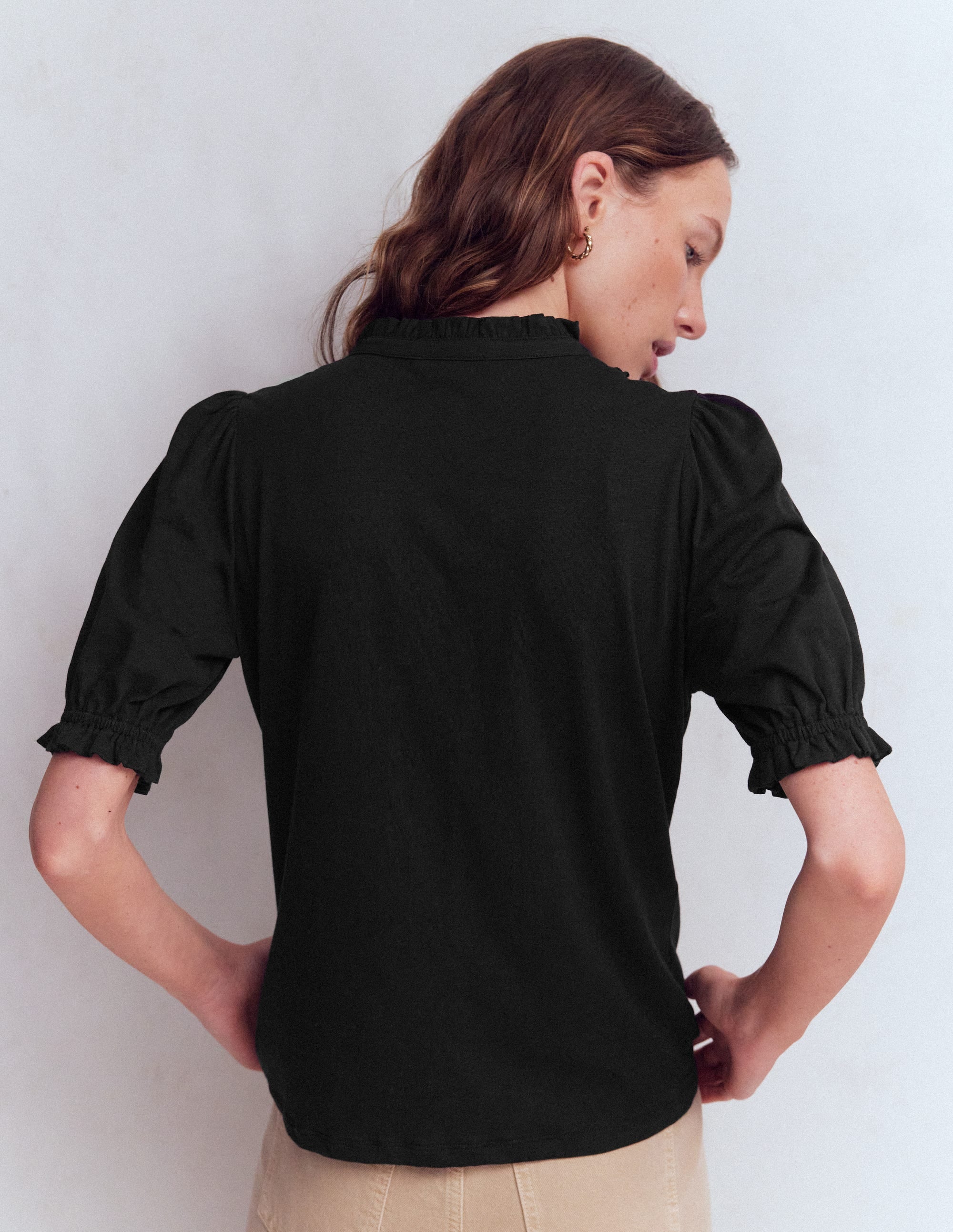 Eda Ruffle Front Shirt-Black - Image 3