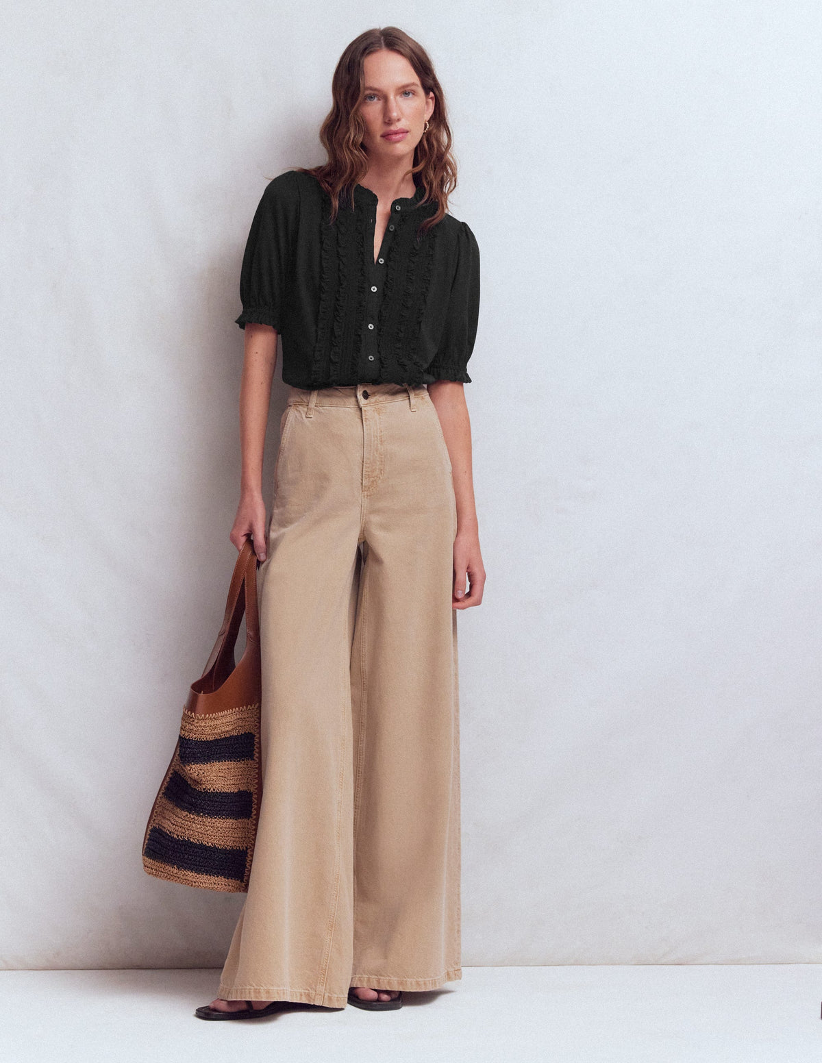 Eda Ruffle Front Shirt-Black - Image 4