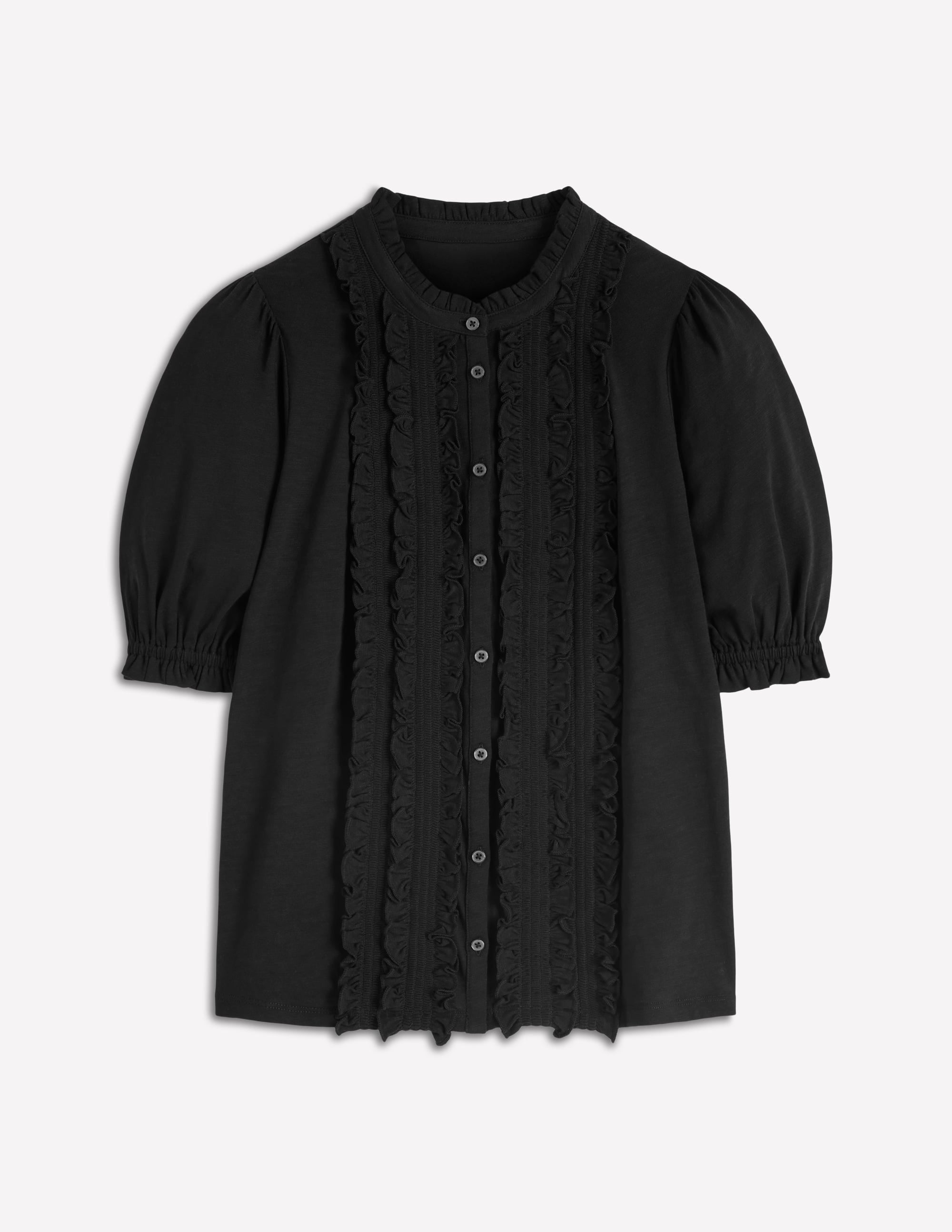 Eda Ruffle Front Shirt-Black - Image 5