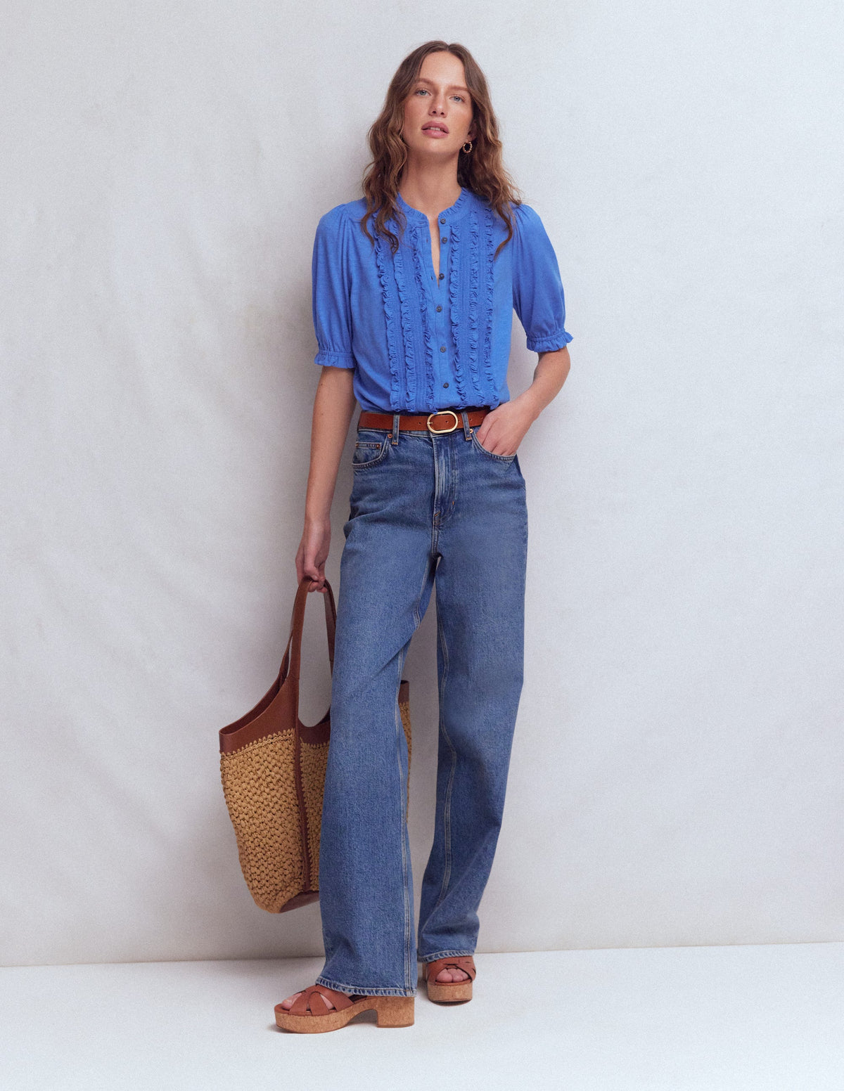 Eda Ruffle Front Shirt-Regatta - Image 4