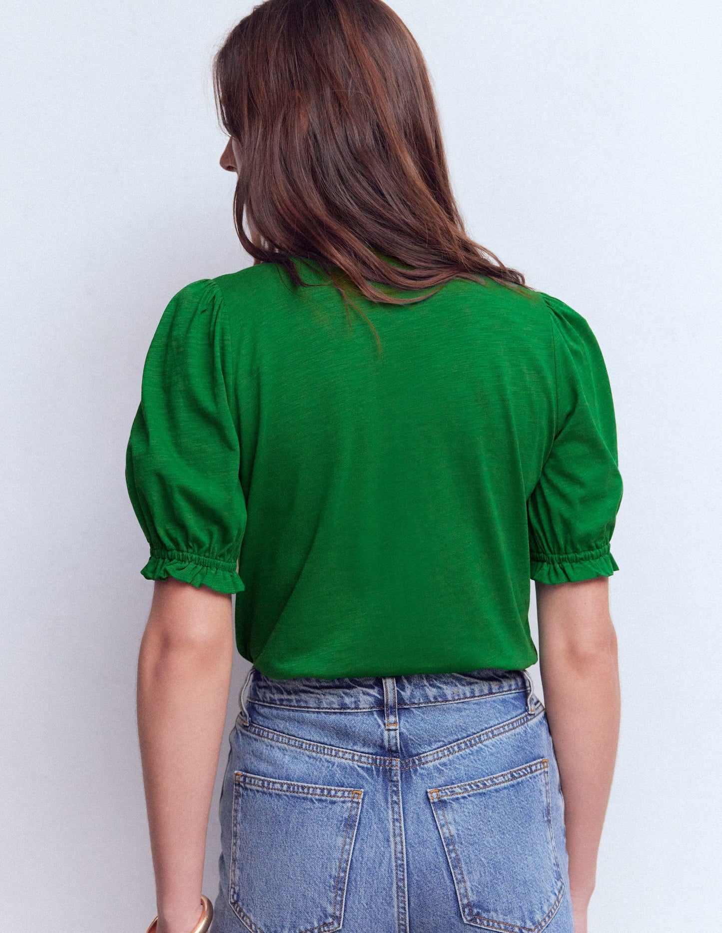 Eda Ruffle Front Shirt-Verdant Green